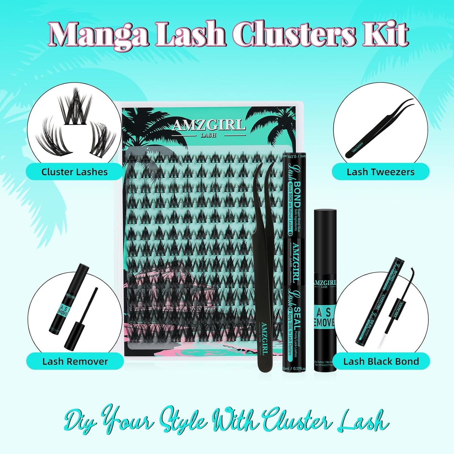 Fairy Lash Clusters DIY 144Pcs Manga Lash Extension Kit,Lashes Natrual Clusters Kit with Eyelash Black Bond and Seal,Lash Remover and Tweezers Anime Cluster Eyelash Extensions(Holiday,C-Mix8-18mm)