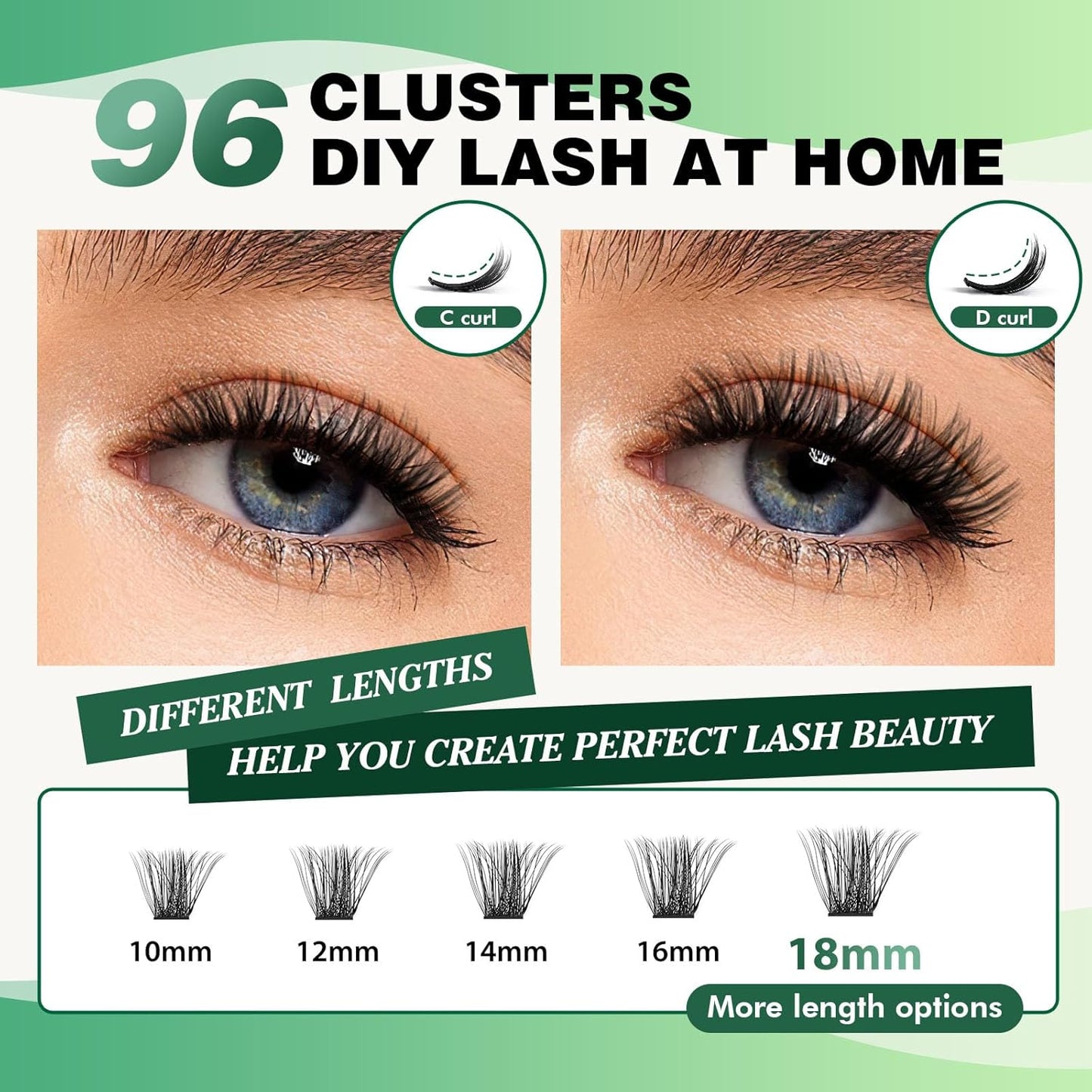 Lash Clusters,96 Pcs Cluster Lashes D Curl 14mm DIY Lash Extensions Eyelash Clusters,KEYYOU Volume Wispy Individual Lashes Soft&Comfortable Easy DIY at Home(Y04,D-14mm)