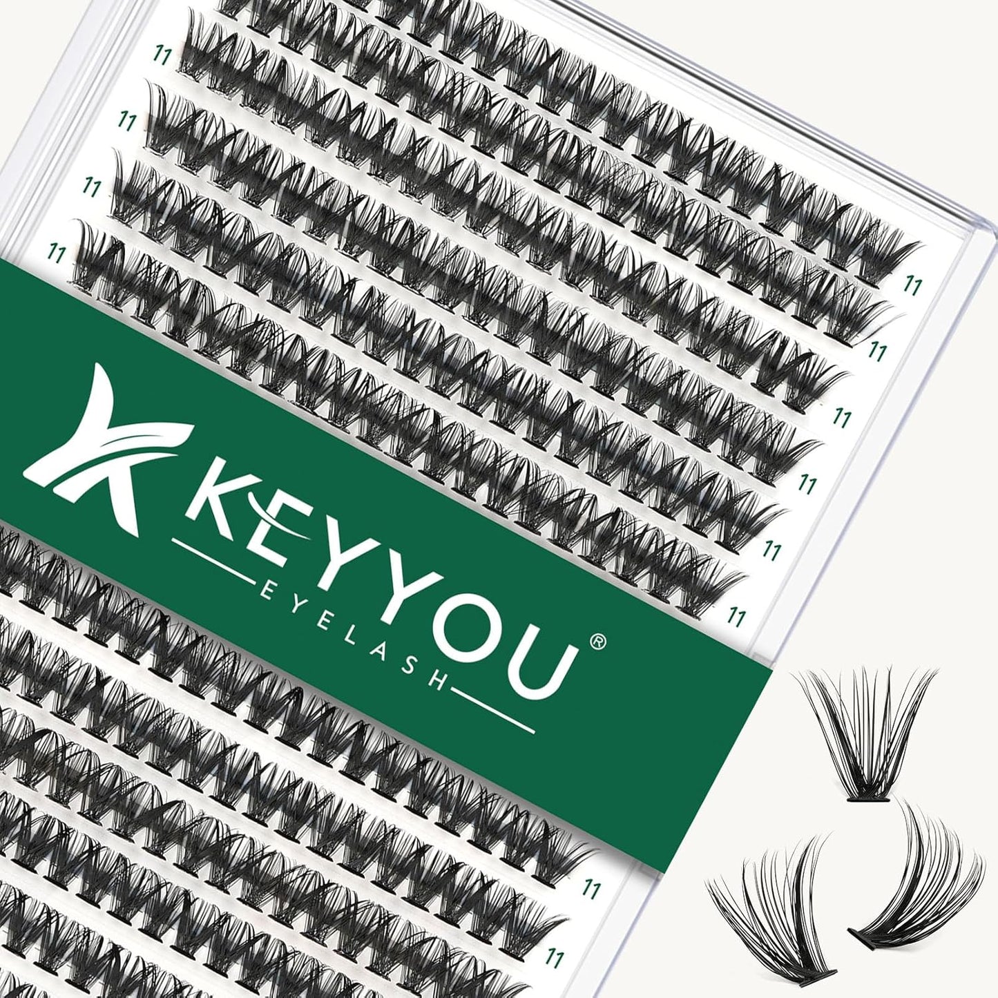 Lash Clusters 300pcs Individual Lashes 40D 0.07C Curl 11mm DIY Eyelash Extension KEYYOU Large Tray Volume Soft&Natural Cluster Lashes(40D-0.07C,11）
