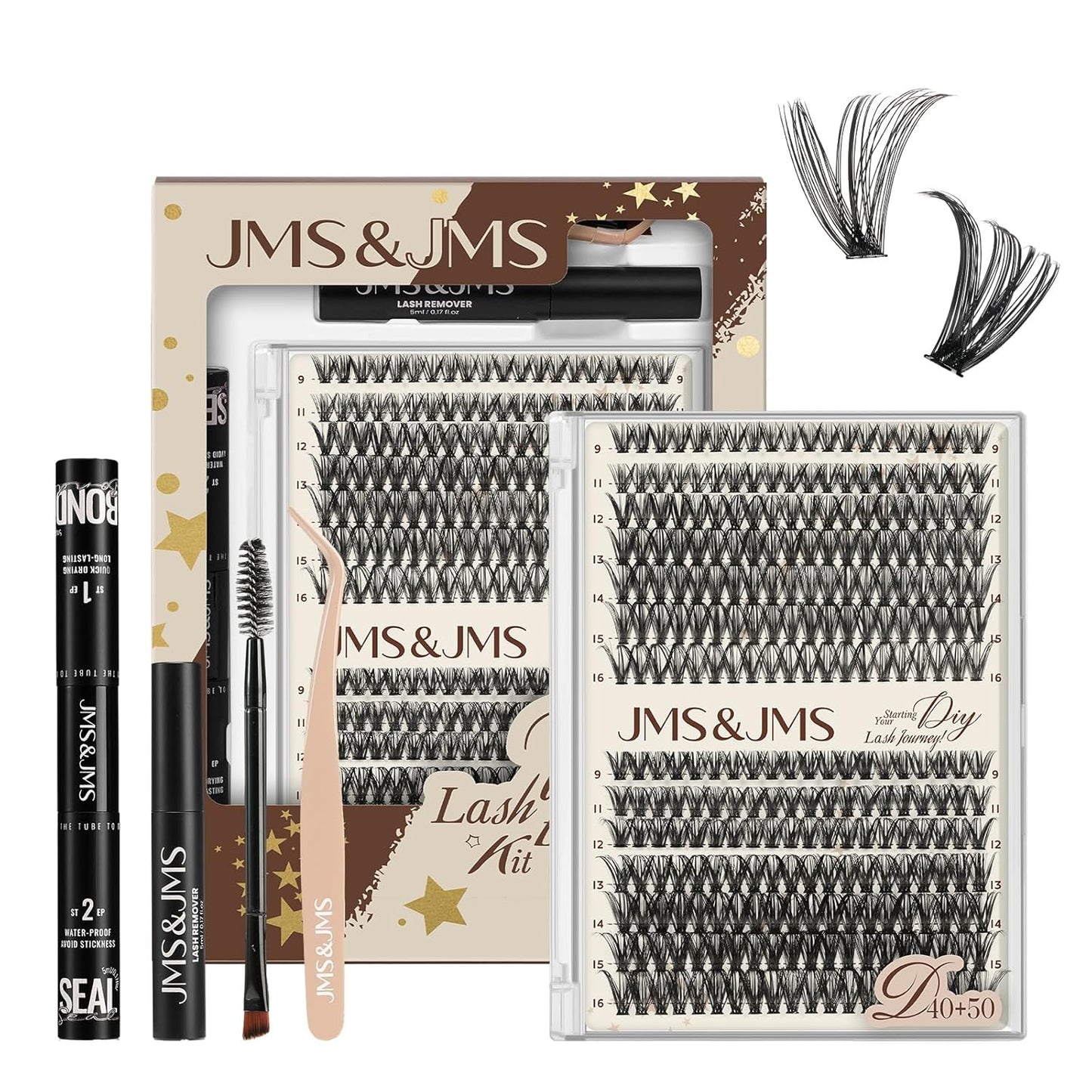 DIY Lash Extension Kit Lash Clusters Kit 40D+50D D Curl Individual Lashes Eyelash Extension Kit 280 pcs Thin Band Cluster Lashes Lash Bond and Seal Tweezers Easy to apply