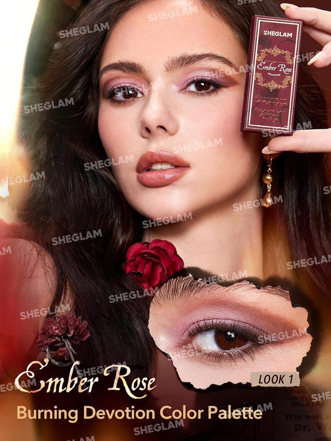 SHEGLAM Ember Rose Collection Valentines Gift Pink Lip Gloss Pink Blush Lipstick Eyeshadow Makeup Kit Red Makeup Collection