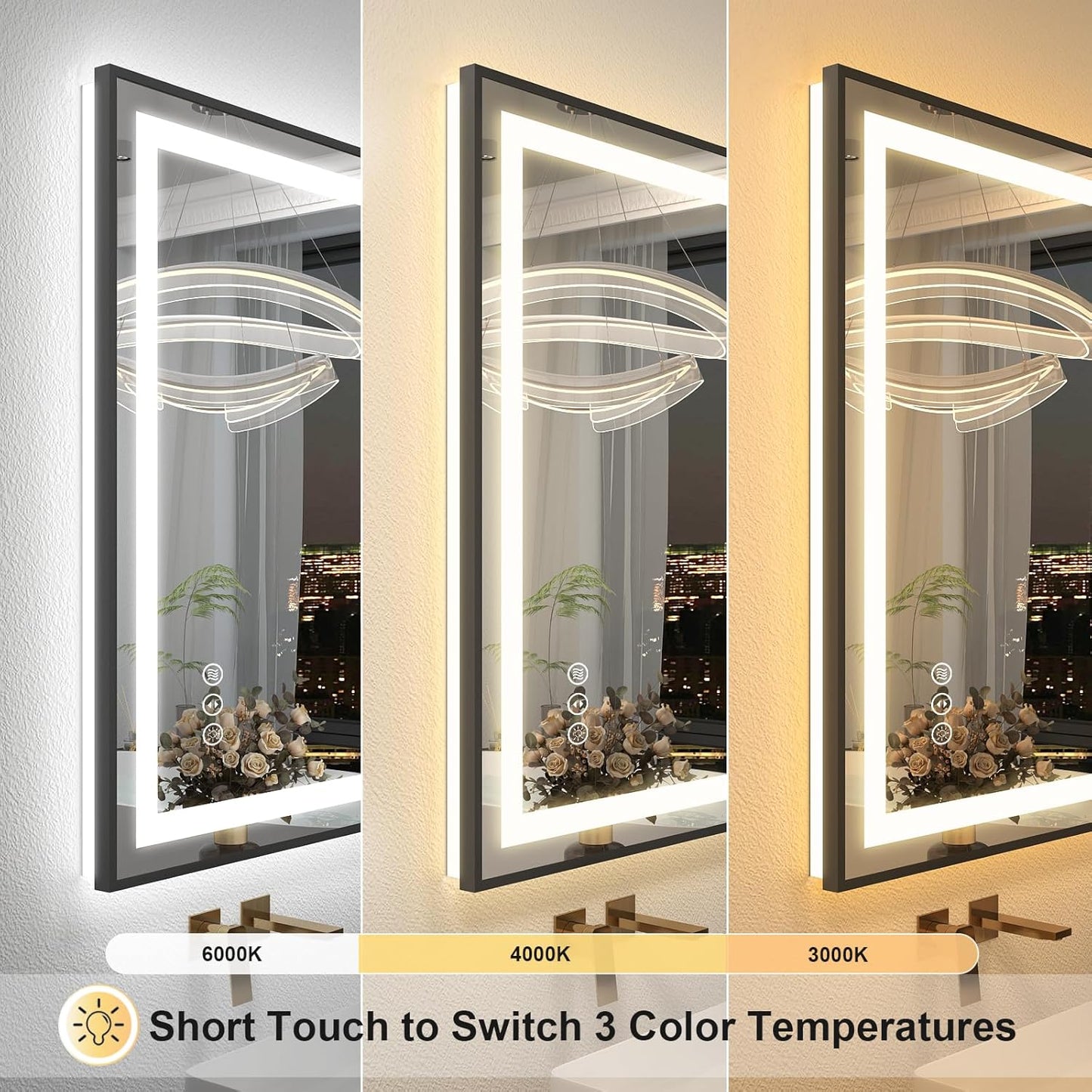 OKPAL 26x40 LED Bathroom Mirror, Frontlit & Backlit Lighted Bathroom Mirror, LED Vanity Mirror with Lights, Anti-Fog, Dimmable 3 Colors, Shatterproof, Horizontal/Vertical