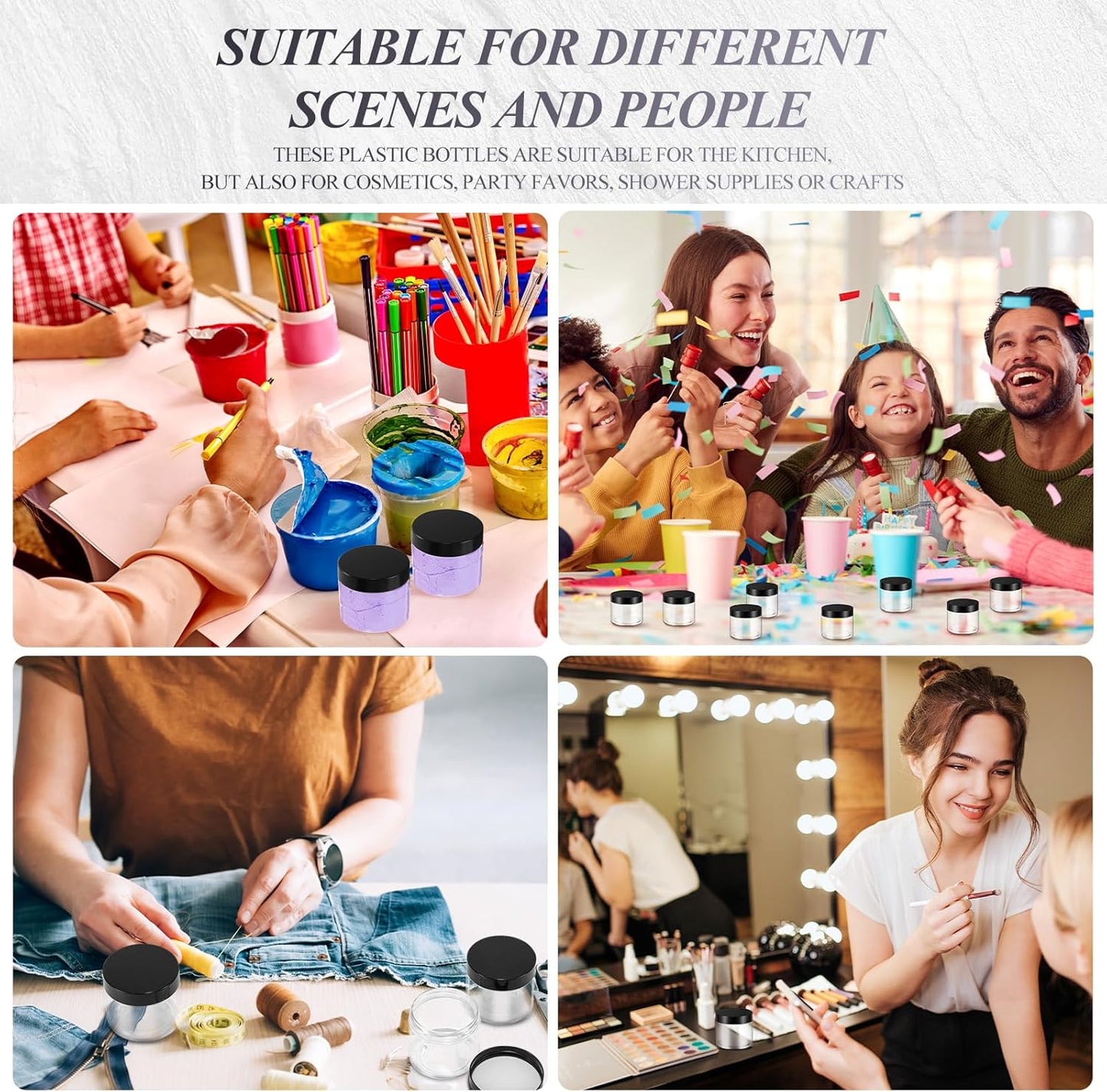 SATINIOR 36 Pieces 1.5 oz Plastic Jars with Lids Wide Mouth Airtight Reusable Container Acrylic Cosmetic Small Jars for Lotions Ointments Travel Toiletries Creams Make up Storage(Black)