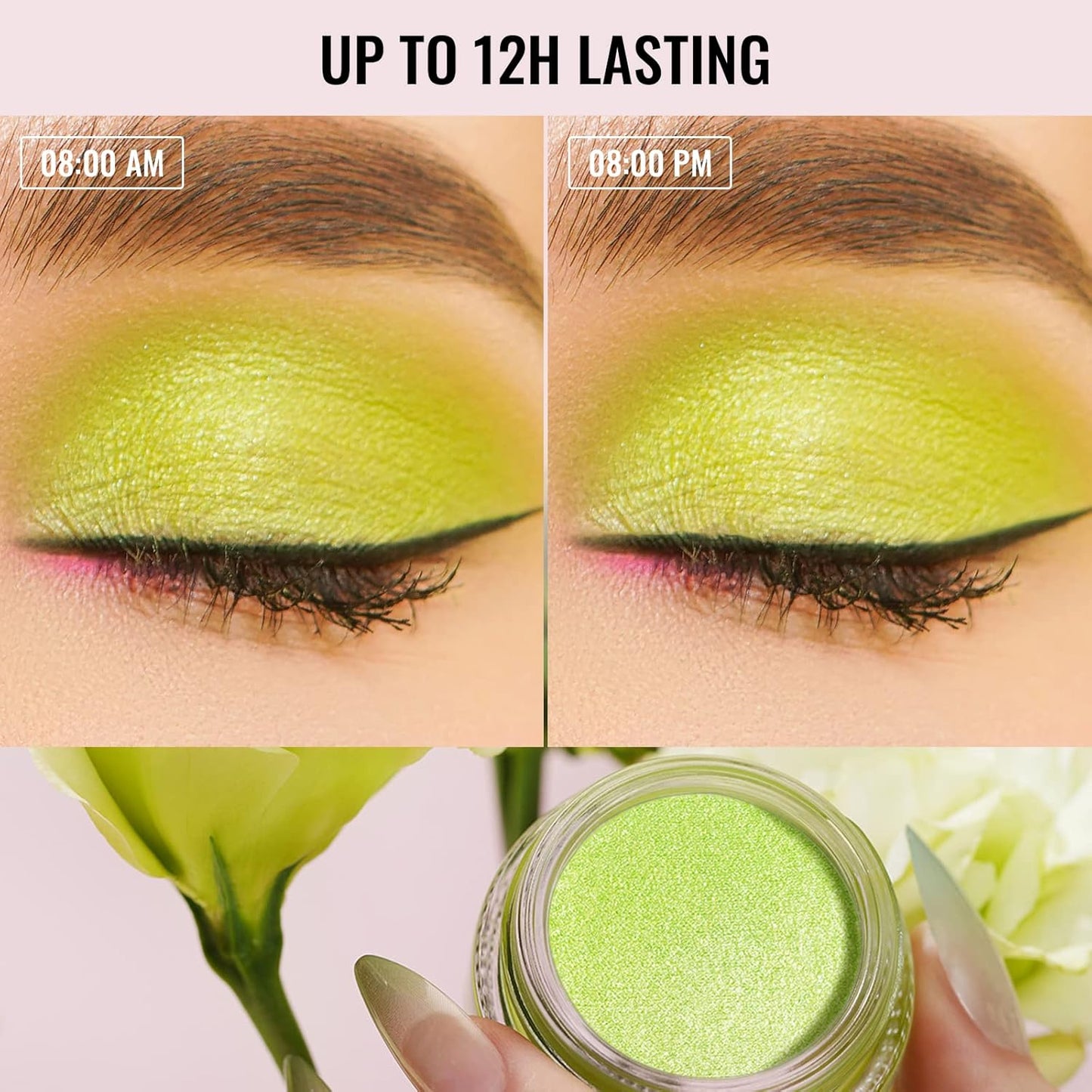 Oulac Lime Green Eyeshadow-Green Glitter Eyeshadow Highly Pigmented Waterproof & Long Lasting for Women with Moisturizing Formula. Multi-use for Highlighter. 6g (15)
