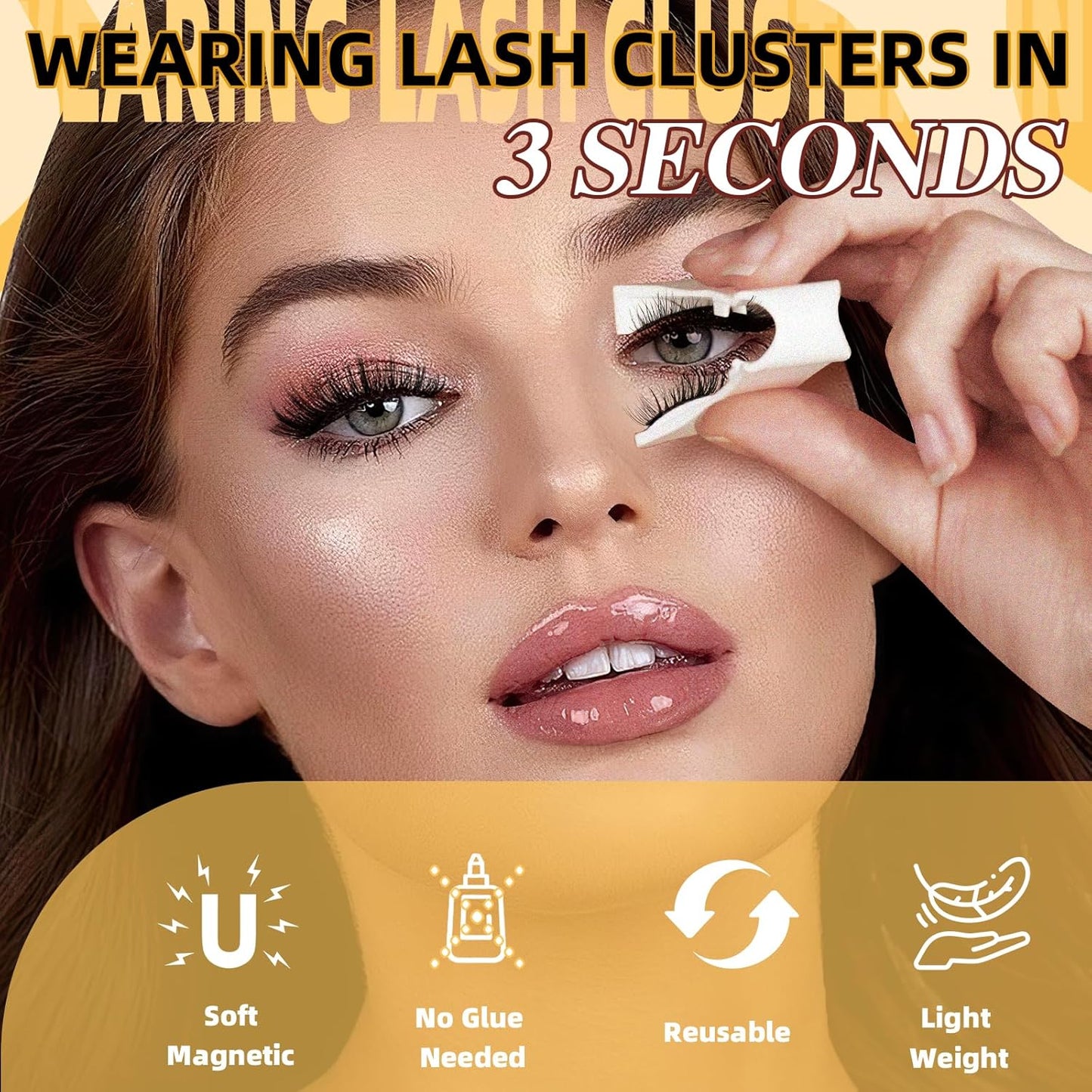 QUEWEL Magnetic Eyelashes, Reusable Magnetic Lashes With Applicator No Glue Needed Eyelashes without Eyeline Natural Look Lash Clusters (G-YC-C01)
