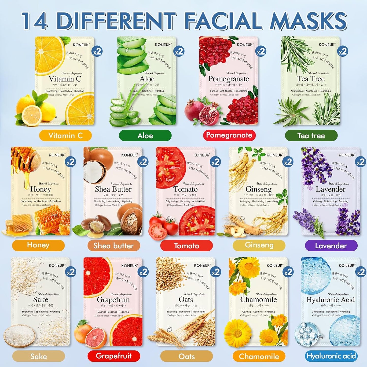 28 Pack Sheet Face Masks Skincare, Hydrating Face Masks Suitable for Sensitive Skin, Bulk Facial Mask Gifts Set for Women Skin Care, Home Skincare Spa for All Skin Types