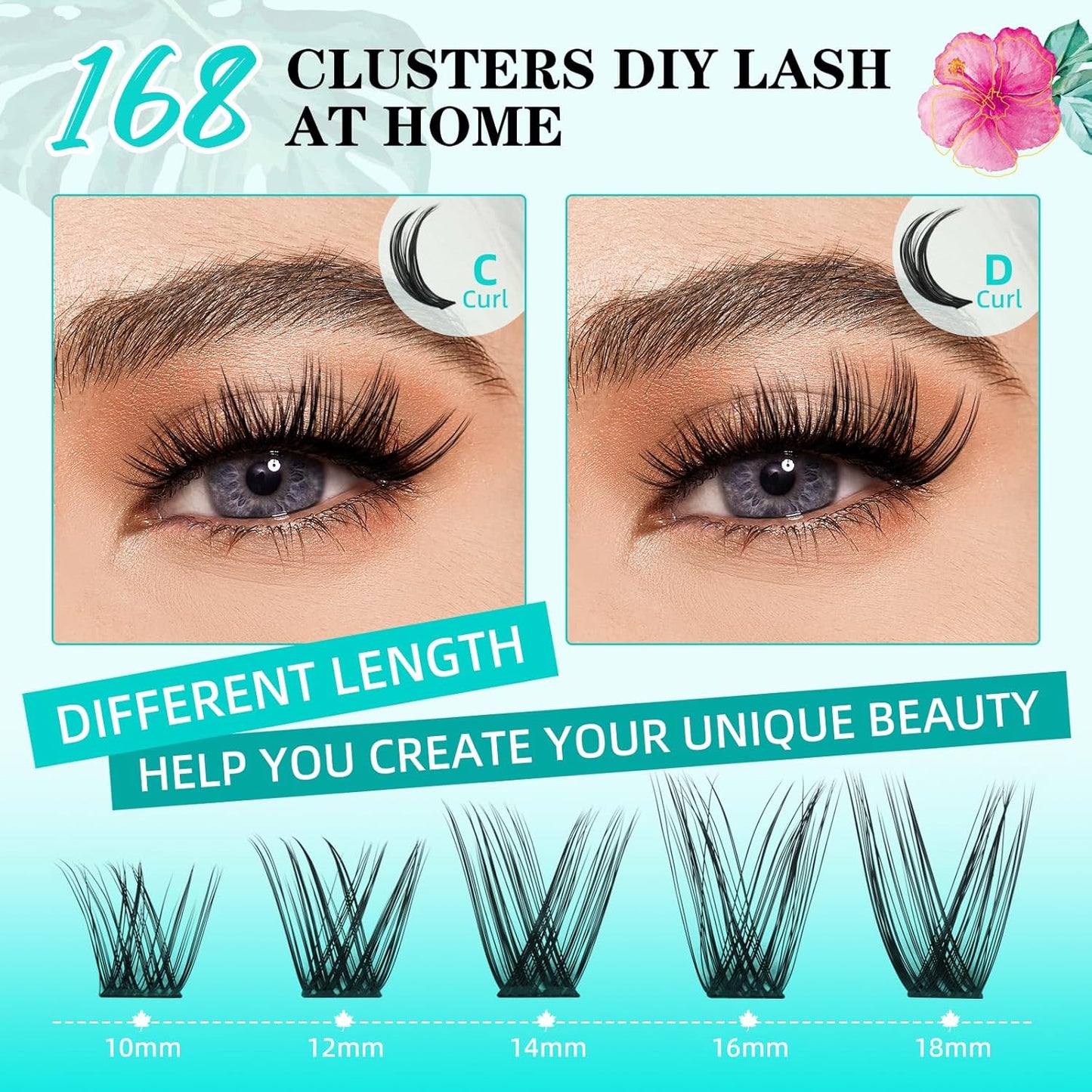 Lash Clusters Wet Look 168Pcs Eyelash Cluster Ultra-Thin Lash Band Eyelashes Extensions Spiky Anime Wide Span Lashes(Hollyhock,D-12mm)
