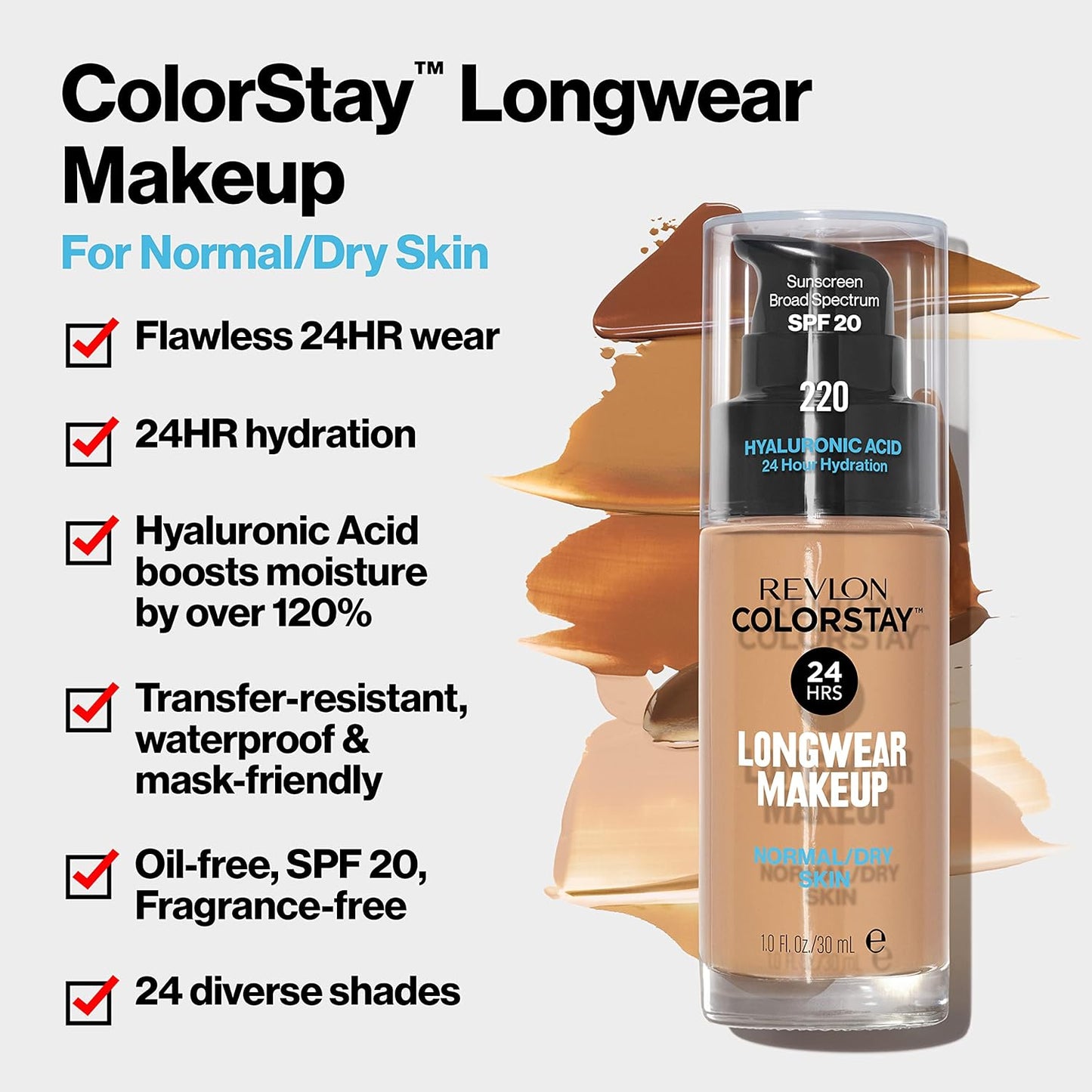 Revlon Liquid Foundation, ColorStay Face Makeup for Normal & Dry Skin, SPF 20, Longwear Medium-Full Coverage with Natural Finish, Oil Free, 315 Butterscotch, 1 Fl Oz