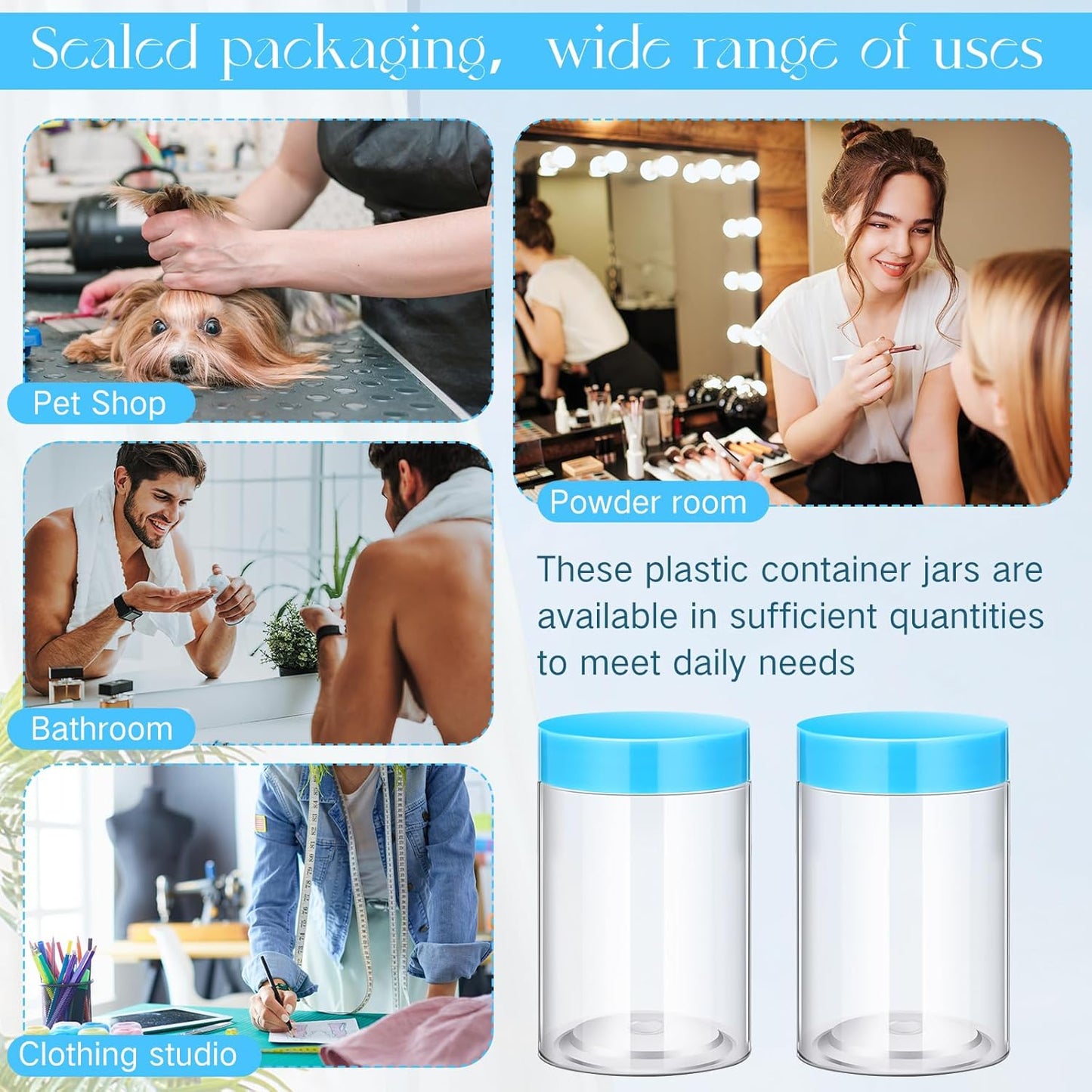 Patelai 4 Pieces Round Wide-mouth Leak Proof Plastic Container Jars with Lids for Travel Storage Makeup Beauty Products Face Creams Oils Salves Ointments DIY Making(10 Ounce,Blue)