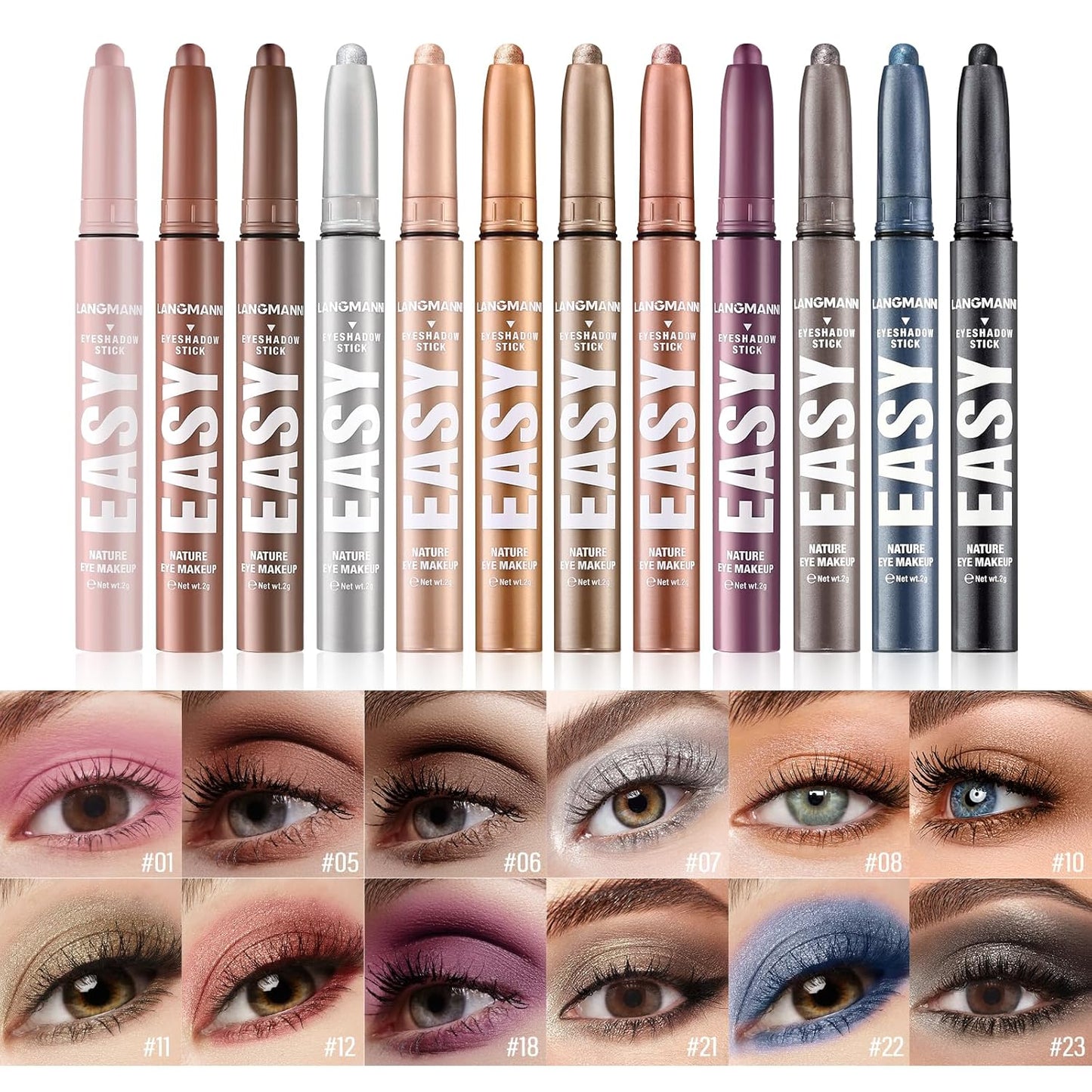Jolilab Eyeshadow Stick Set, 2 Colors Matte Professional Bright-Colored Contouring and Highlight Eyeshadow Stick, Cream Waterproof Long Lasting High Pigmented Eye Shadow. (2, 07+08 2pcs)