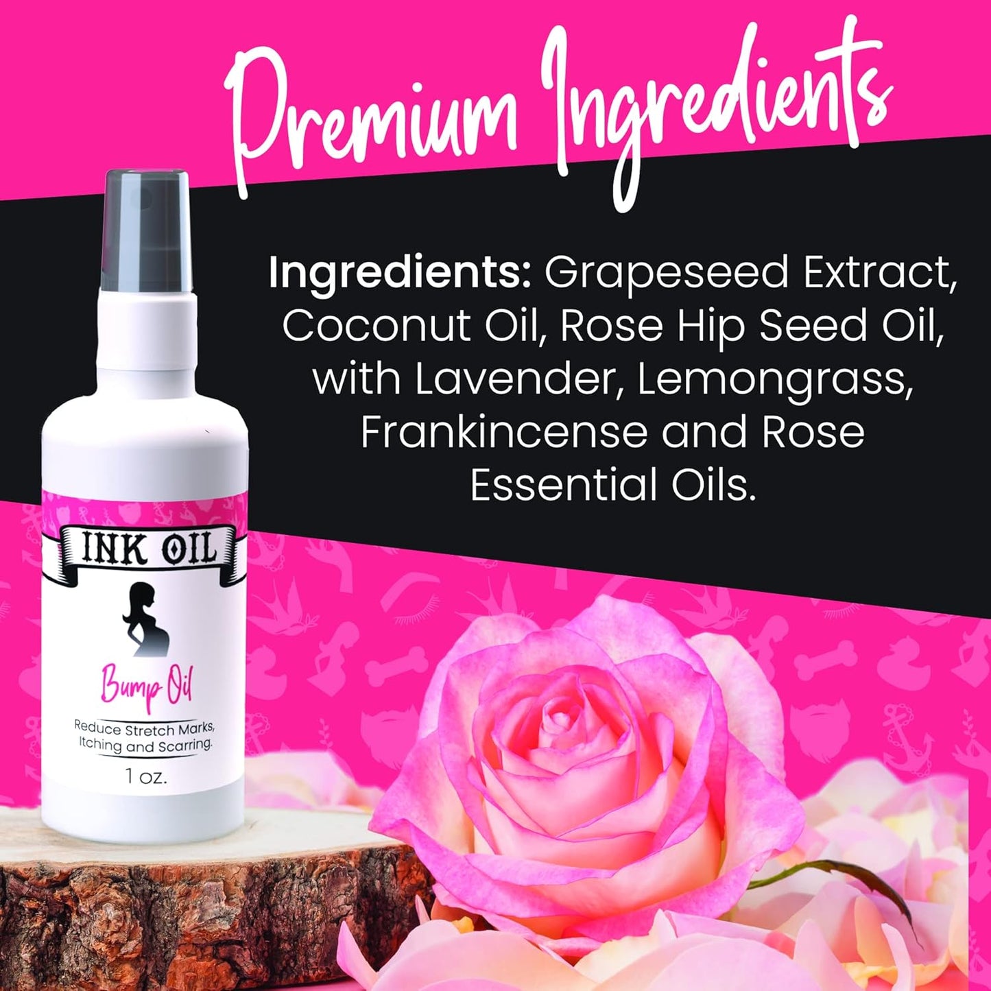 Ink Oil Bump Oil Stretch Mark Treatment | Baby Bump Essentials | Scar Removal | Pregnancy Must Haves First Trimester | Maternity Care | Ink - Bio Oil Stretch Marks Pregnancy | Advanced Skincare