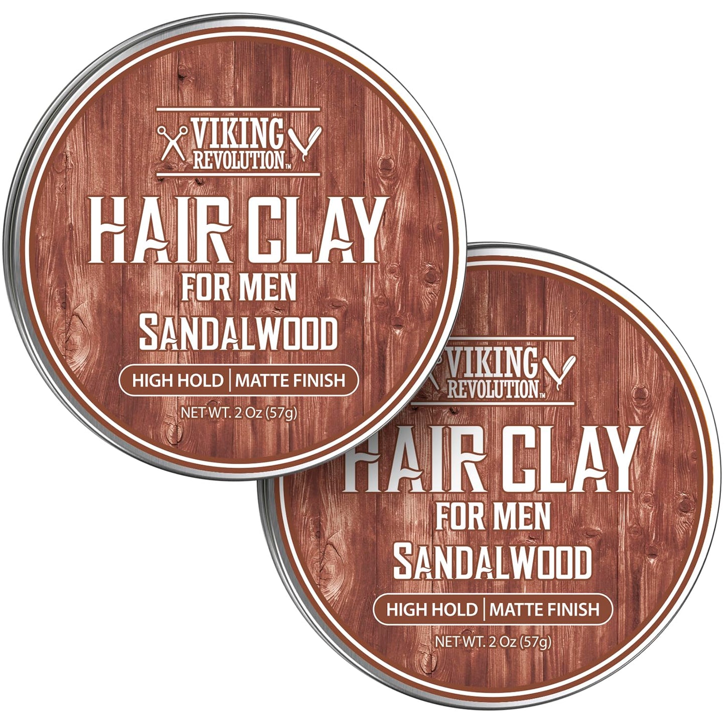 Viking Revolution Sandalwood Hair Clay – Strong Hold & Matte Finish, Texturizing Hair Clay for Men – Beeswax, Jojoba Wax & Vitamin E – Effortless Styling with Sandalwood Scent (2 pack, 2oz each)