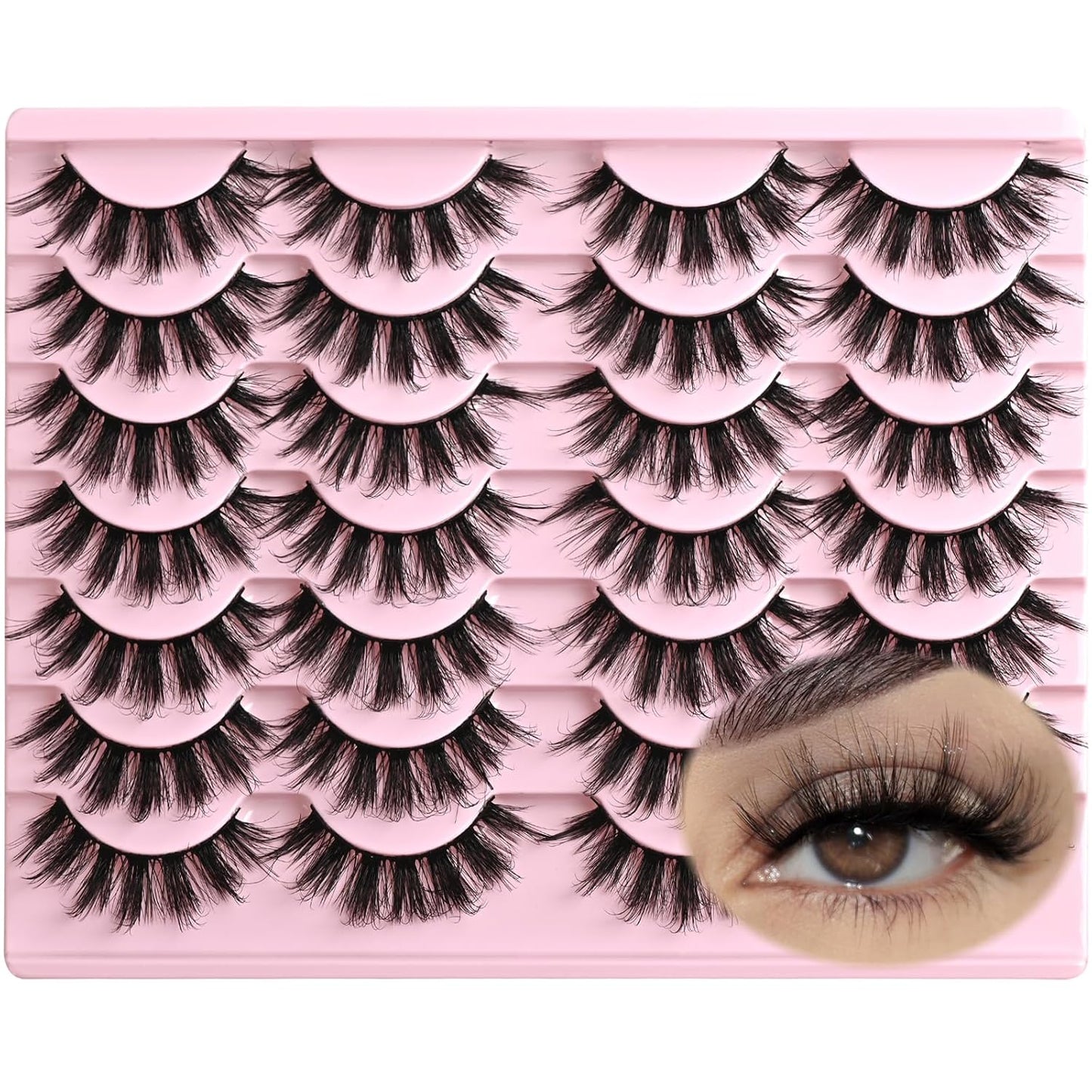 FARRED Fluffy Lashes Natural Eyelashes Short Wispy Eye Lash Strips 14 Pairs Separated Volume Eyelash Pack 17mm Dramatic Wispies Fake Strip Lashes Clusters Cat Eye Pestañas Spiky Look (F6 | 11-17mm)