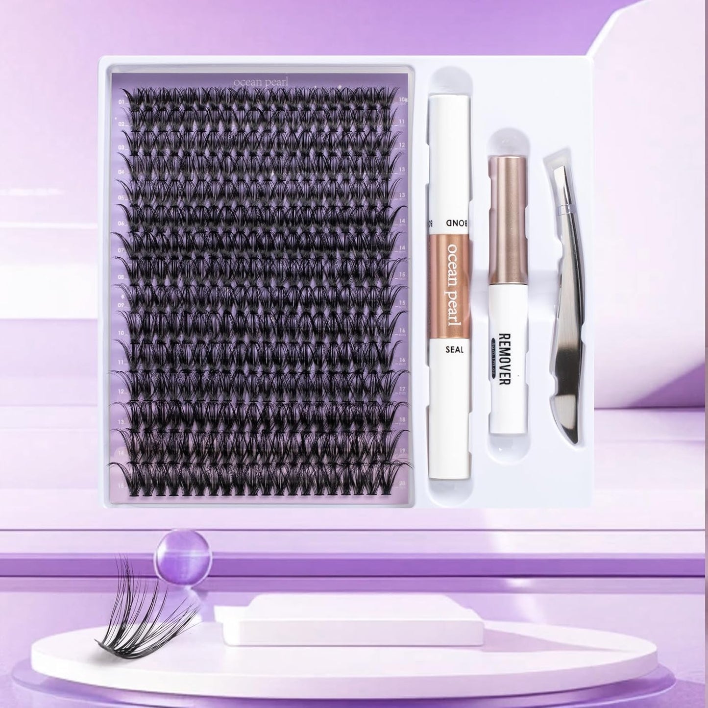 Ocean Pearl Lash Clusters 10-20mm 50D 300PCS Eyelash Extension Kit DIY Lash Extension Kit Natural Lashes Clusters D Curl Individual Lashes Soft Eyelashes with Lash Bond+Seal+Remover+Tweezer-50D