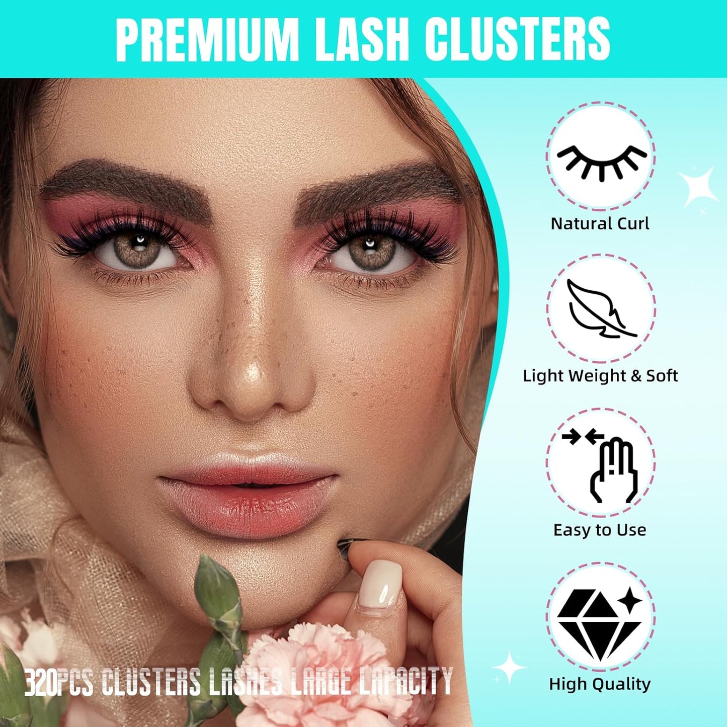 Lash Clusters Wispy 320PCS Eyelash Extension 50D Cluster Lashes Individual Lashes DIY Lash Extension Natural Look Cluster Eyelash Extensions Soft False Eyelashes at Home for Beginners(D-Mix9-16mm)