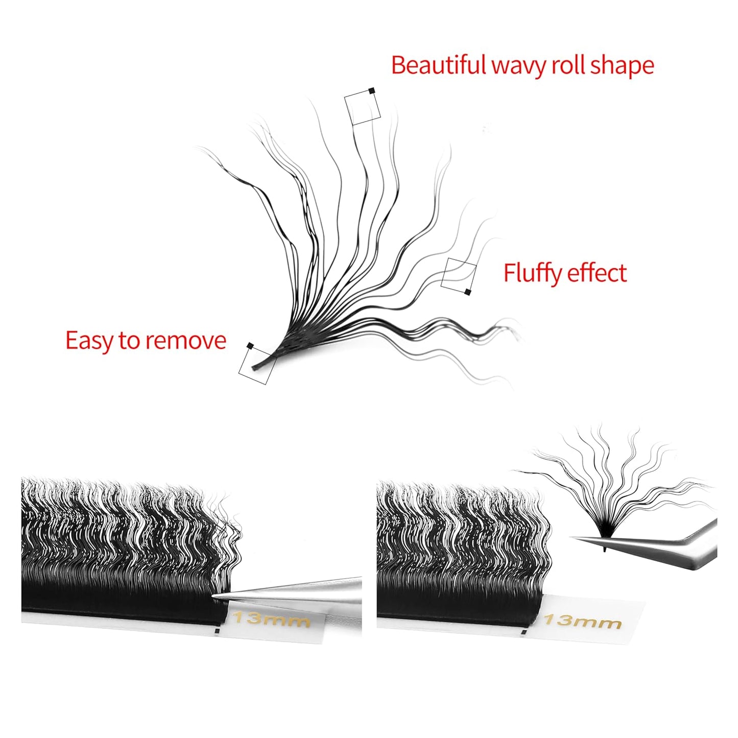 Lash Extensions Wool Curly Eyelash Extensions 0.07mm Thickness C Curl Mix 8-15mm Easy Fan Lashes Premade Fans Volume Lashes Matte Black Crisscross(Wool Curly,0.07-C,8-15mm)