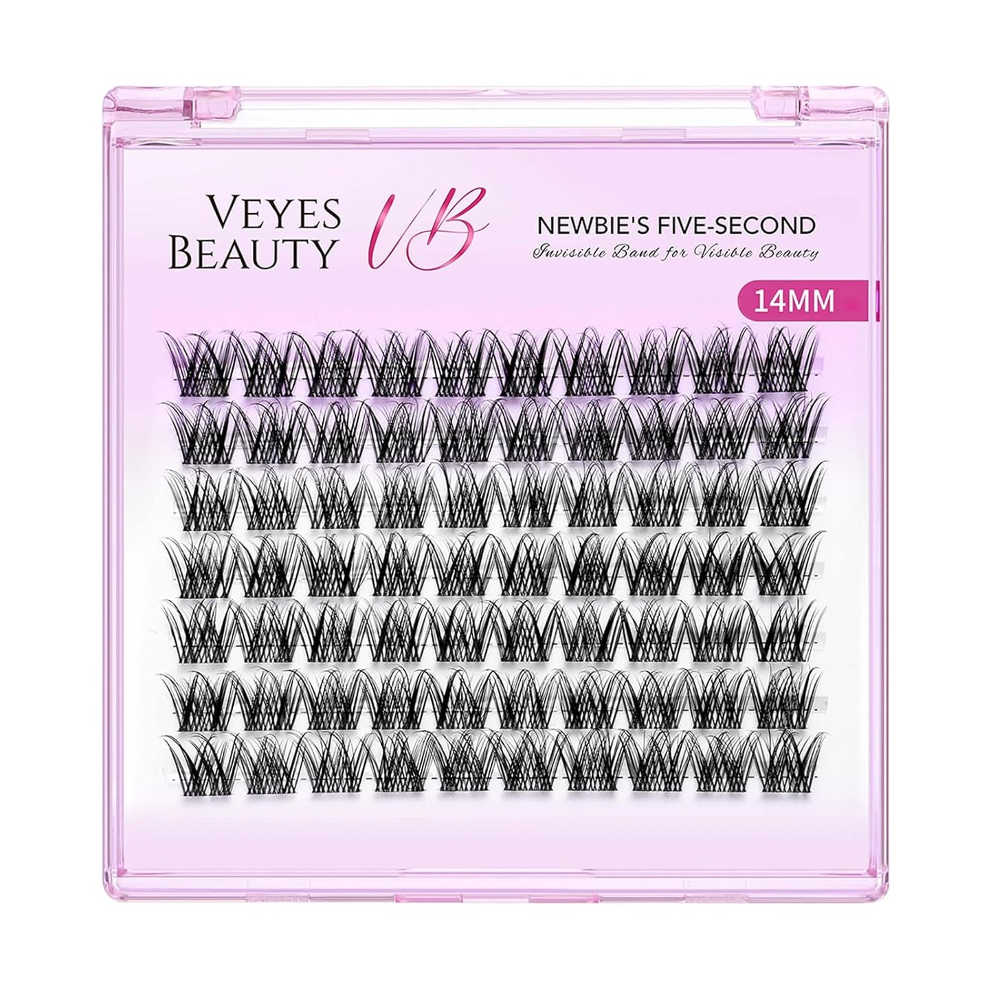 VEYESBEAUTY Lash Clusters Individual Eyelash Extensions Thin & Invisible Band DIY False Eyelashes for Self-application Newbie's Five-Second Series Wispy Lash Tray, LuxeBold 14mm Single Length
