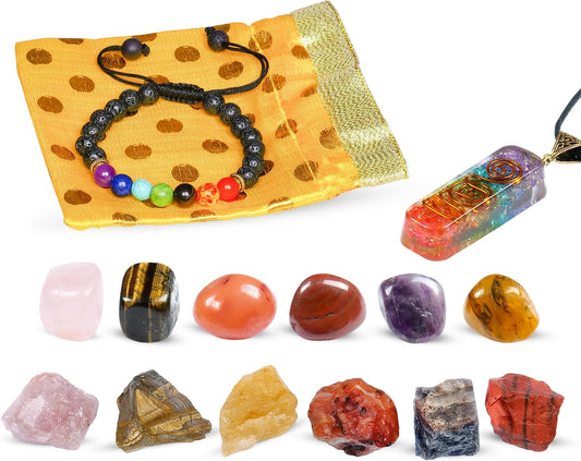 NARIBABU Leo Crystal Gift - Zodiac Crystals - Healing Crystal Pendant & Bracelet - Leo Horoscope Gifts - Zodiac Crystals for Beginners - Good Luck Birthstones Crystal Kit