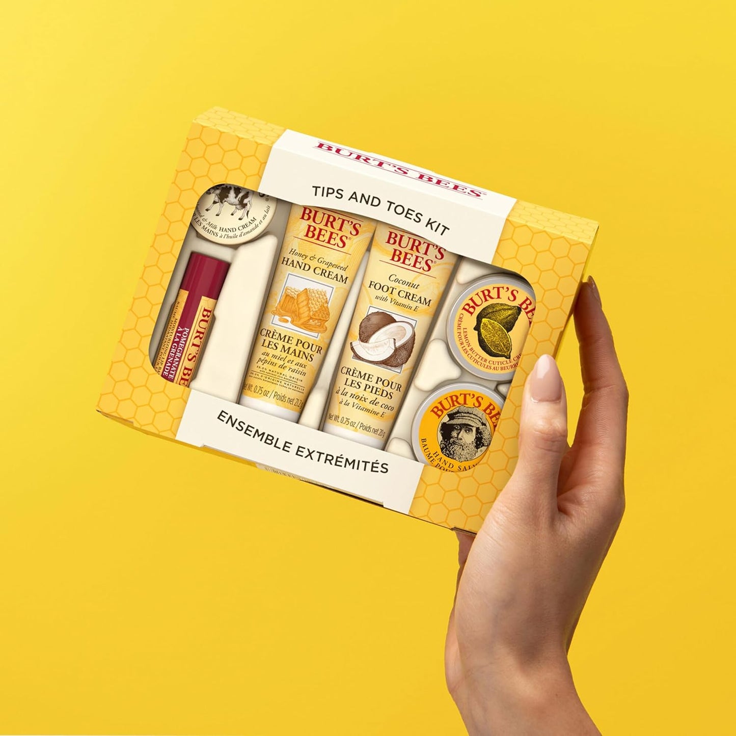 Burt's Bees Back to School Gifts Ideas, 6 Body Care College Dorm Products, Tips and Toes Set - Pomegranate Moisturizing Lip Balm, 2 Hand Creams, Foot Cream, Cuticle Cream & Hand Salve