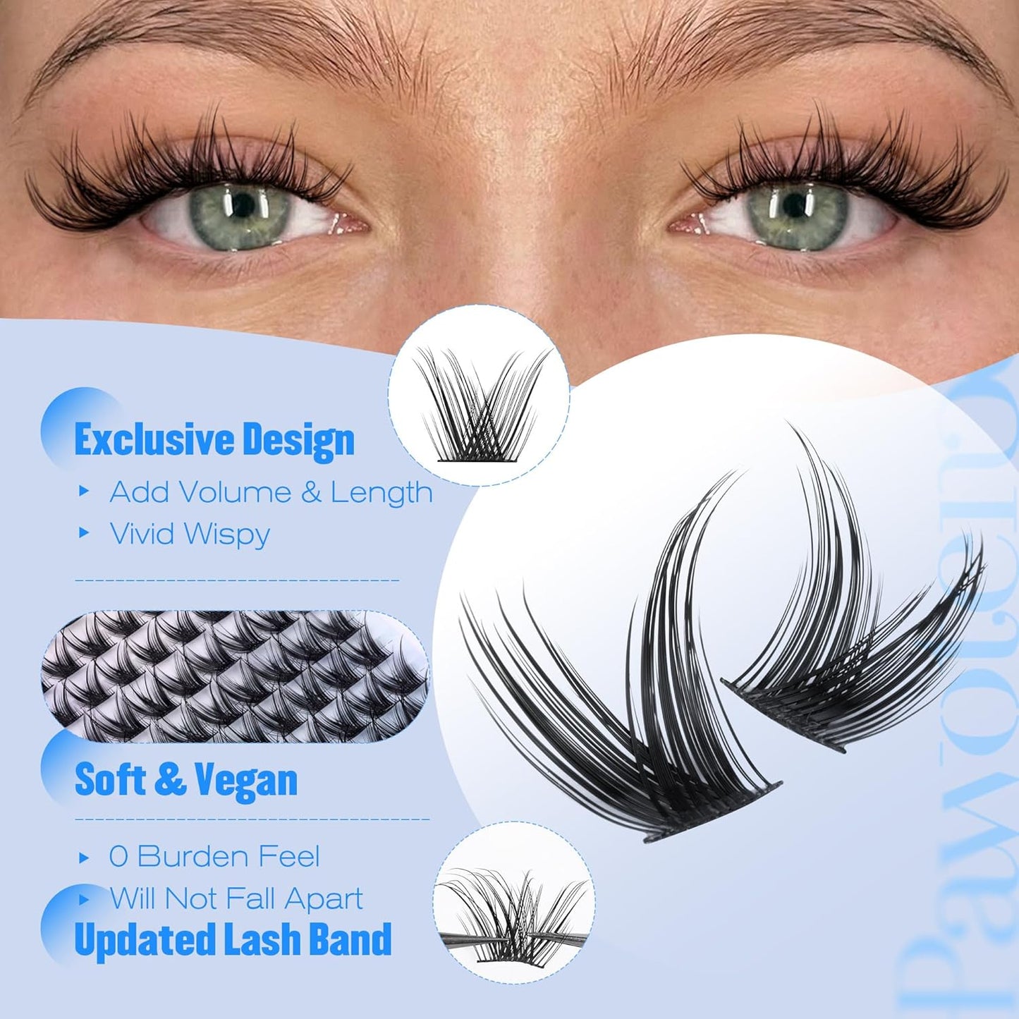 Pawotence Lash Clusters Wispy Eyelash Clusters 10-16mm Manga Individual Lashes Cluster Eyelash Extensions 168pcs Lash Extension DIY False Eyelashes Cluster Lashes with Soft Thin Band