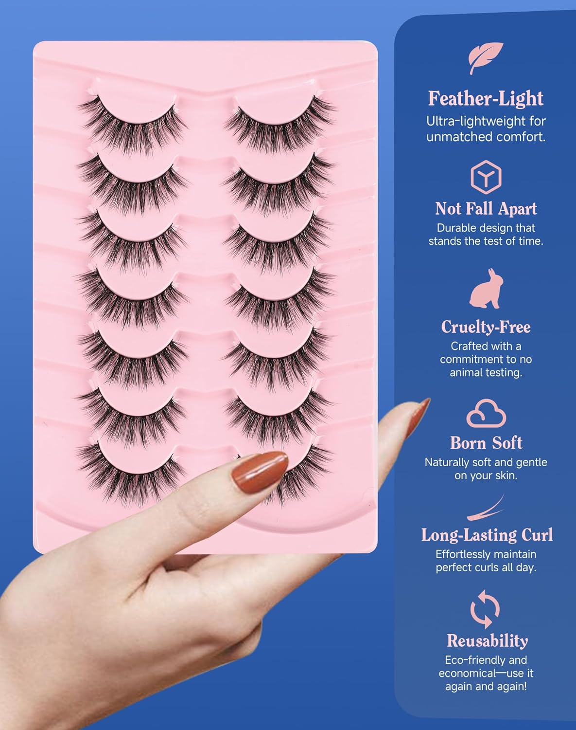 Lashes Natural Look Wispy Spiky Eyelashes Everyday False Lash Soft Strip Eyelashes Fluffy 7 Pairs D78