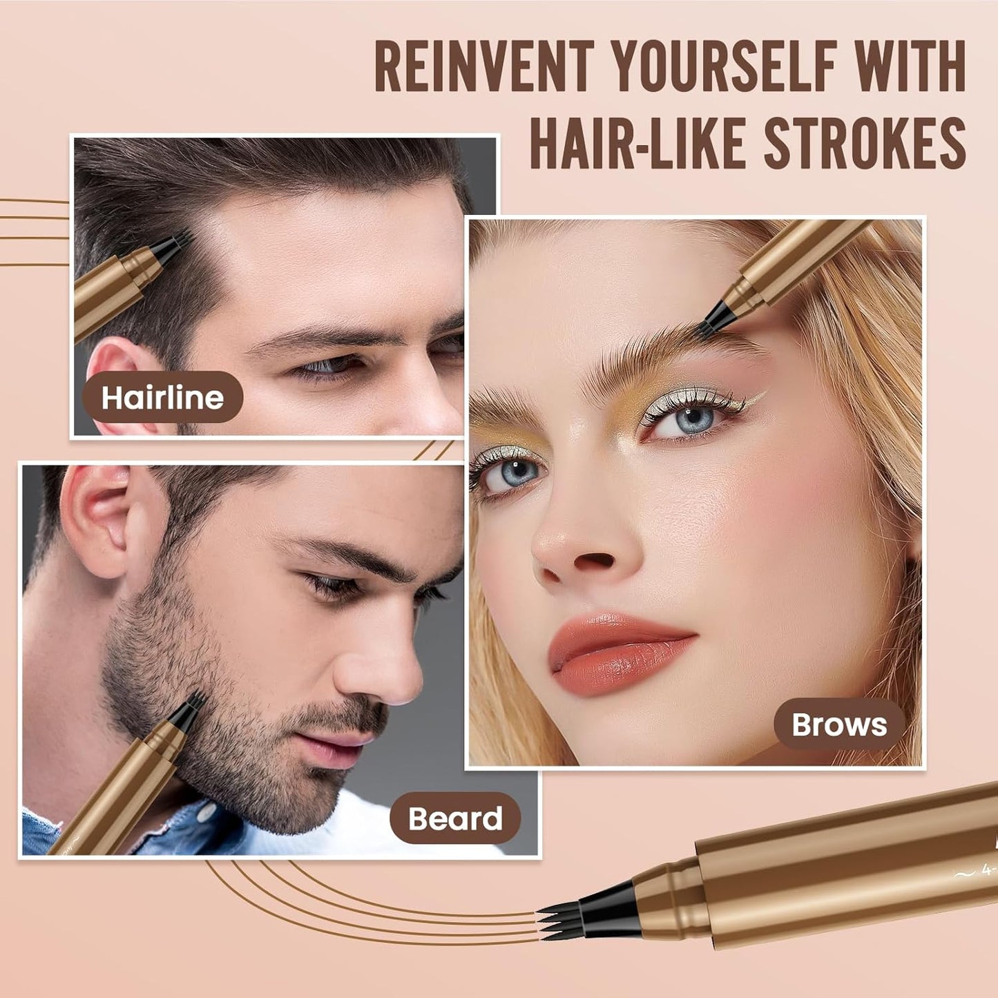 AWROSE Eyebrow Pencil, 3D Waterproof Microblading Eyebrow Pen 4 Fork Tip Tattoo Pencil, Precise Natural Magic Eye Brow Pen with Hair Like Strokes, 4 Points Multi-Used Eye Brow Pencils for Women/Men