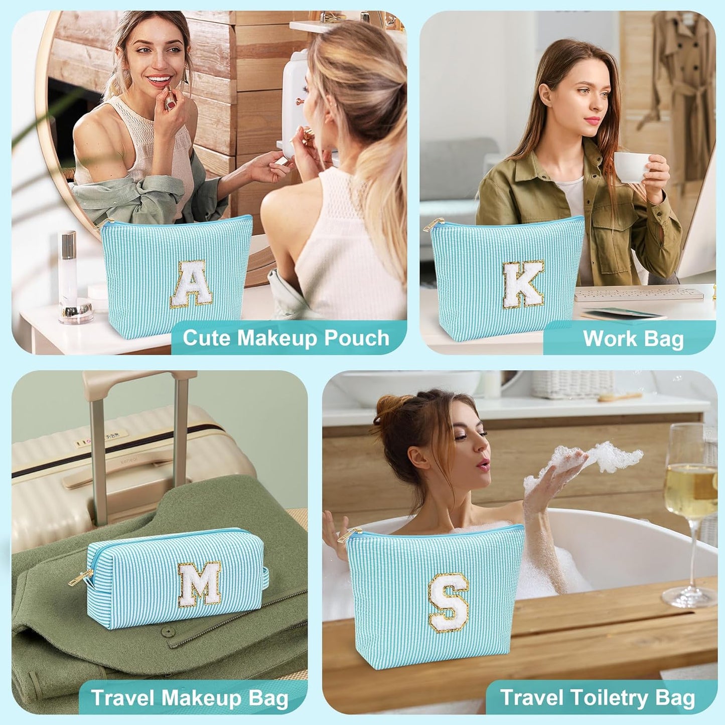 YOOLIFE Skincare for Girls 10-12 - Personalized Initial Makeup Bag丨Cosmetic Bag丨Travel Toiletry Bag丨Birthday Gifts for Women Her Bridesmaid Friend Wife Girlfriend Daughter Teacher Birthday Gifts A