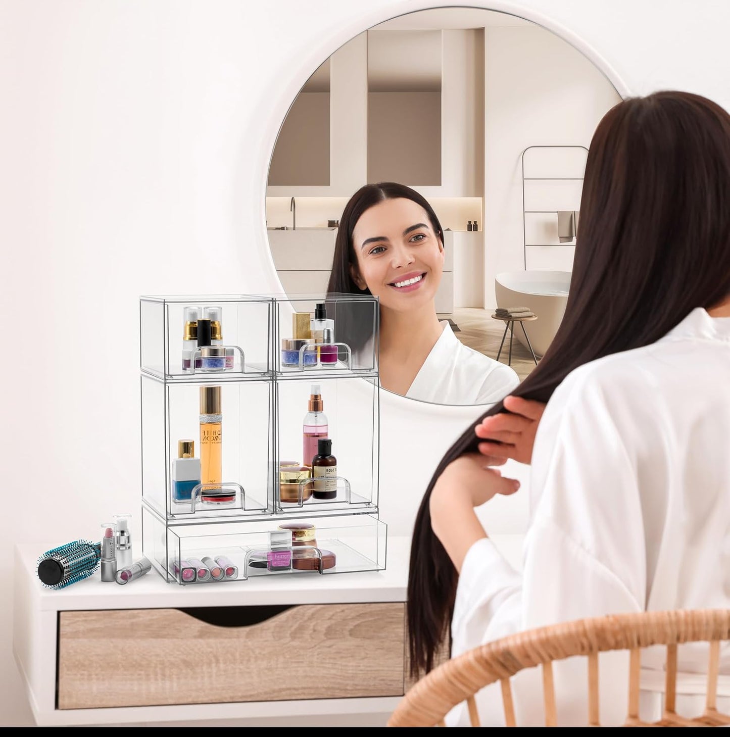 Sorbus Acrylic Storage Containers - 4 Pack, Stackable Storage Bins Set for Bathroom Organization - Clear Acrylic Drawer Organizers - Makeup Case Pull-Out Drawers (7.6’’ Tall)