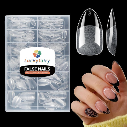 Short Almond Fake Nails, 360pcs Soft Gel Pre-Shaped Acrylic Nail Tips, Half Matte Full Cover Clear Gelly Press on Flase Nail Tips for Extension Nail Manicure Home DIY 12 Sizes Gelly Tips