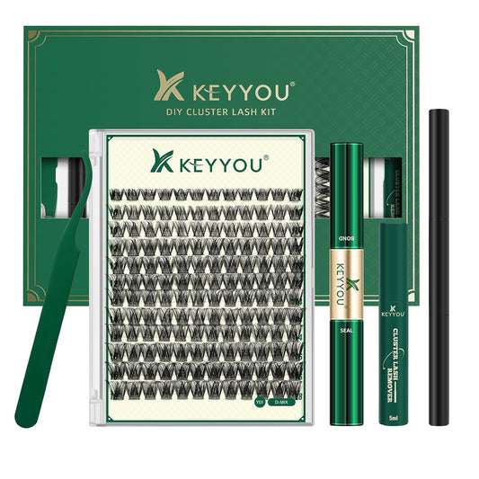 DIY Lash Extension Kit KEYYOU 144pcs Lash Clusters Eyelash Extension Kit with Mascara Brush Bond and Seal Lash Glue Remover Lash Applicators Lash Brush for DIY Lash Extensions (Y01 Kit)