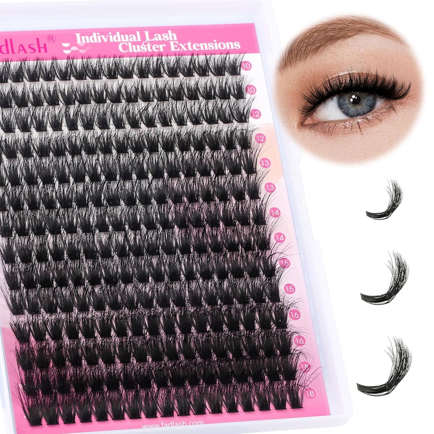 Lash Clusters 280pcs 80D 10-18mm Cluster Lashes Mixed Tray 3D Effect Volume Individual Lashes Cluster Eyelash Extensions Fluffy Soft D Curl DIY Lash Extension Kit at Home (80D-0.07-D,10-18mm)