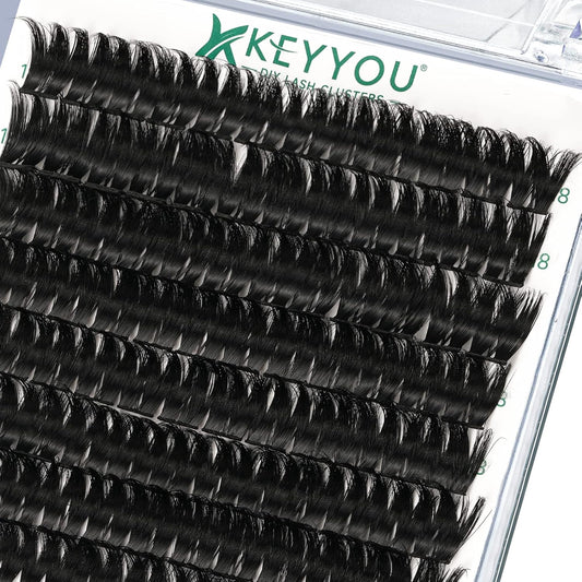 Lash Clusters,96 Pcs Cluster Lashes D Curl 18mm DIY Lash Extensions Eyelash Clusters,KEYYOU Volume Wispy Individual Lashes Soft&Comfortable Easy DIY at Home(Y10,D-18mm)