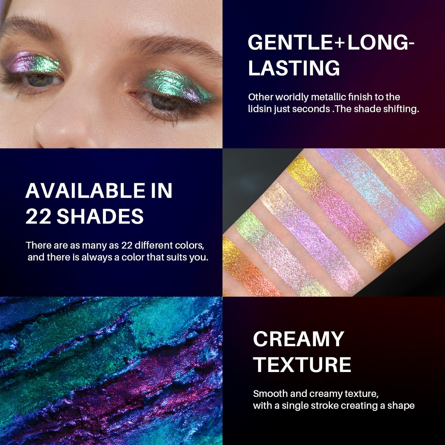 CHARMACY Multichrome Liquid Metallic Eyeshadow, Chameleon Shifting Color, Holographic Glitter Eyeshadow, Long Lasting Wear, Vegan Eye Topper for Party, Daily Makeup #03