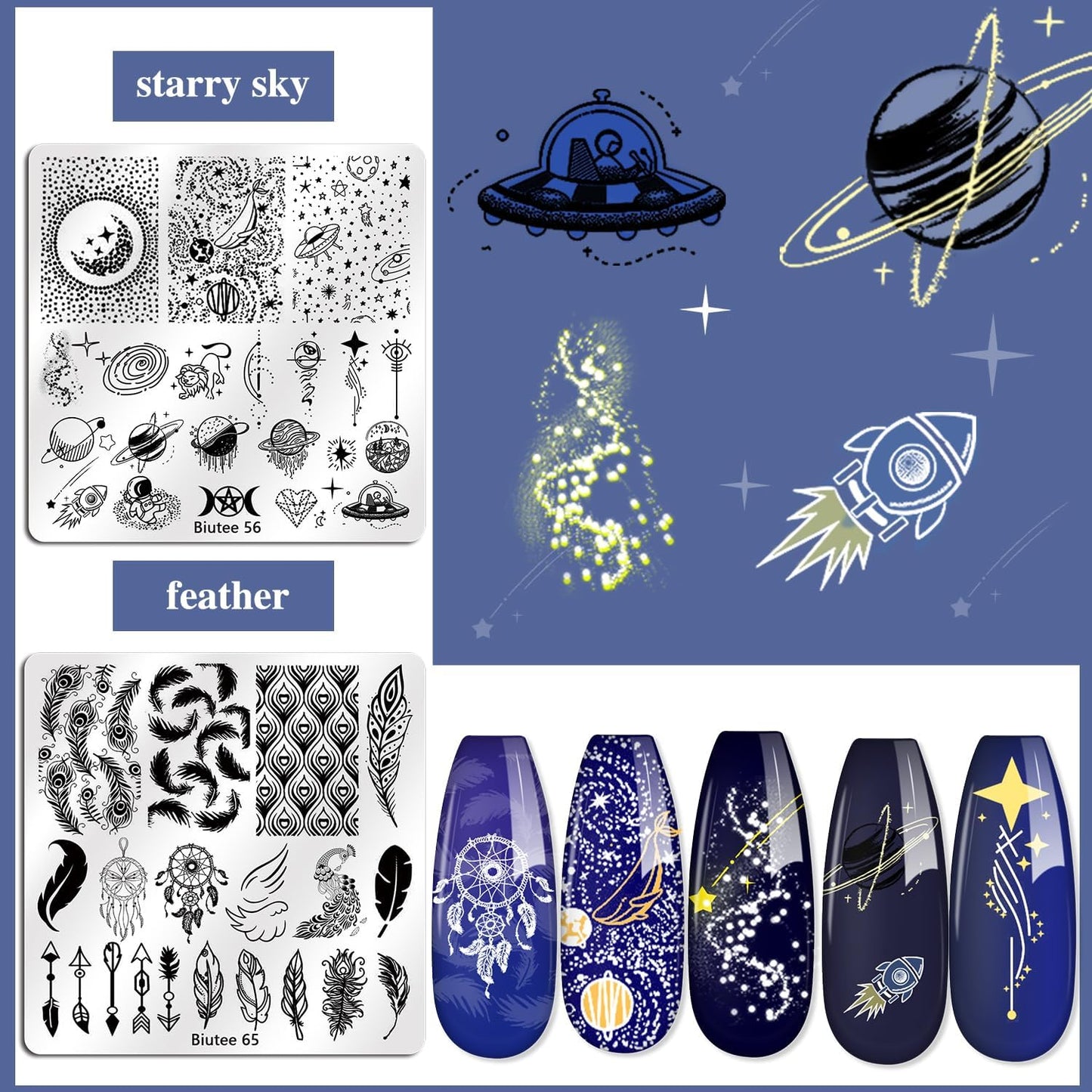 Biutee Nail Stamper Kit 15pcs Nail Art Stamp Plate 8pcs Stamp Gel Polish 1pcs Nail Stamper Scraper Set with Storage Bag, Nail Stamp Template Kit Flower Lace Animal Star Halloween Christmas Design