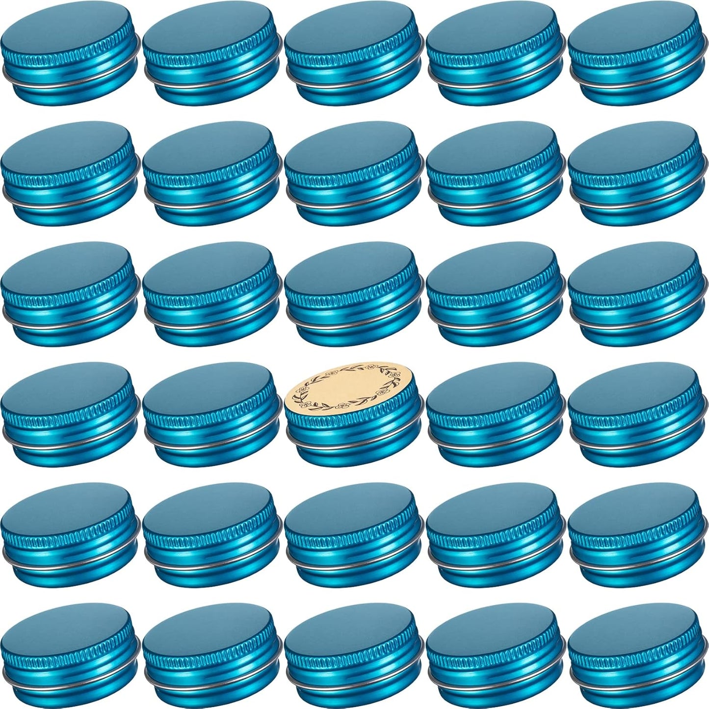 0.5 oz Screw Top Aluminum Tin Jar with Screw Lid and Blank Labels (Lake Blue - Pack of 32)