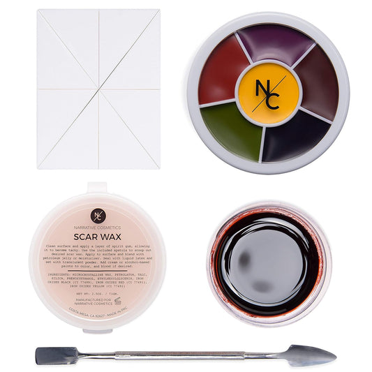 Starter Effects Kit, 6-Color Bruise Wheel, Scar Wax, and Scab Blood Paste, Professional SFX Makeup Set With Applicators