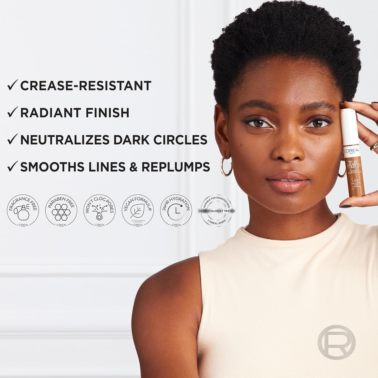 L’Oréal Paris True Match Radiant Serum Concealer, Brightening Under Eye Concealer Make Up with 1.5% Hyaluronic Acid and Caffeine, W5, 0.33 Oz