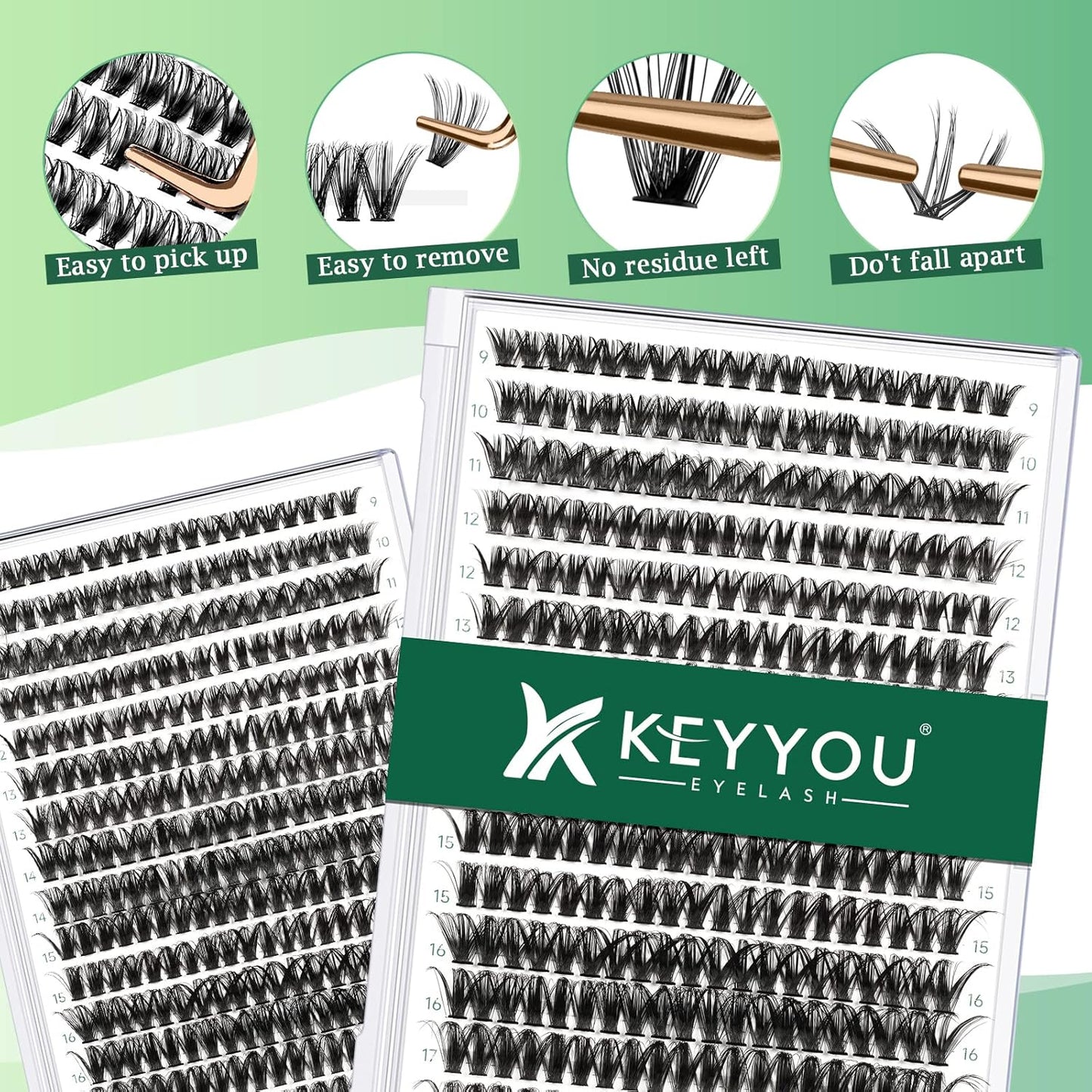 Lash Clusters 300pcs Individual Lashes 50D 0.07D Curl 9-18MIX DIY Eyelash Extension KEYYOU Large Tray Volume Soft&Natural Cluster Lashes(50D-0.07D,9-18MIX）