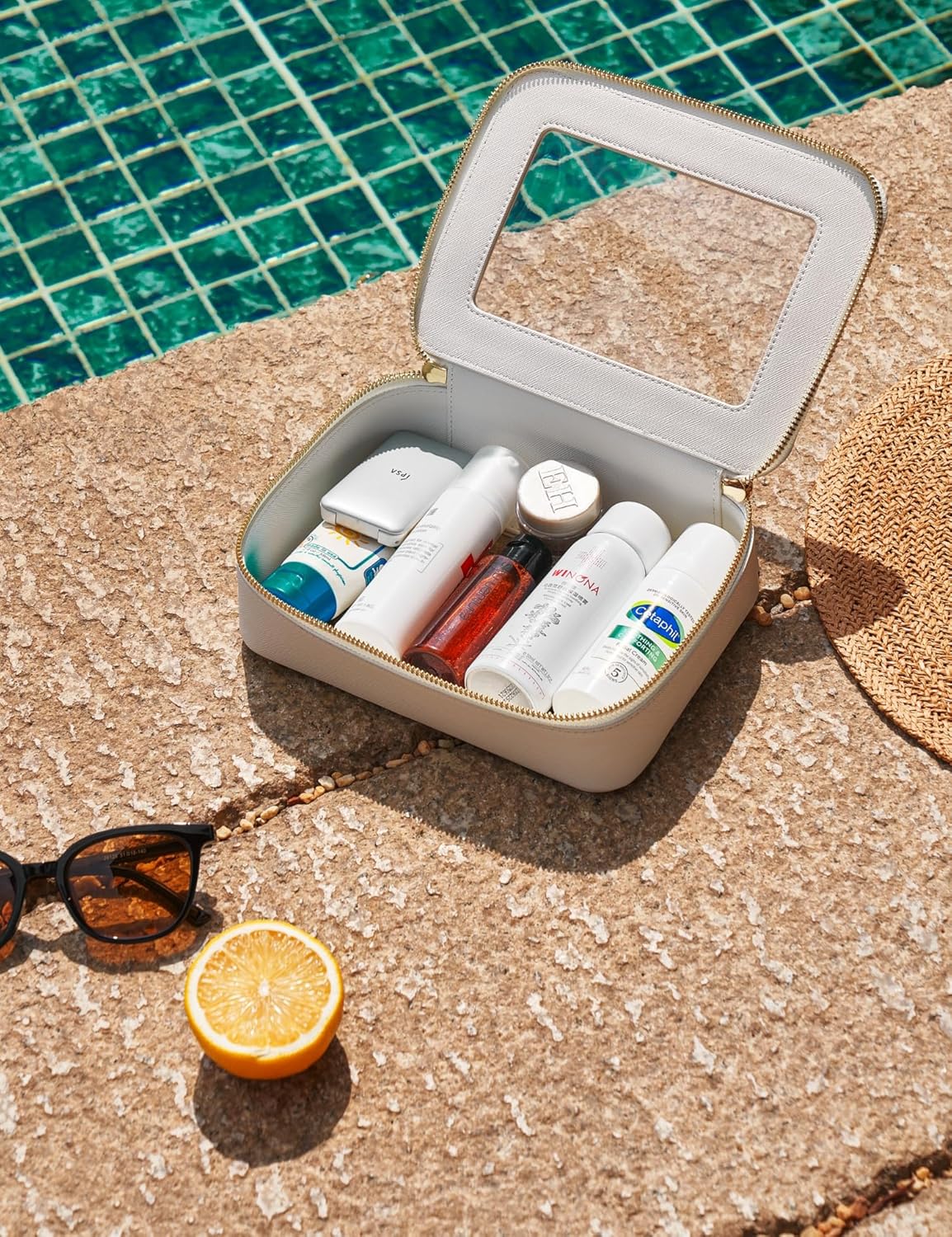 Popvibe Clear Makeup Bag Travel Cosmetic Case Transparent Toiletry Bag with Zipper, Portable Make Up Organizer Traveling Compact Car Bag for Essentials