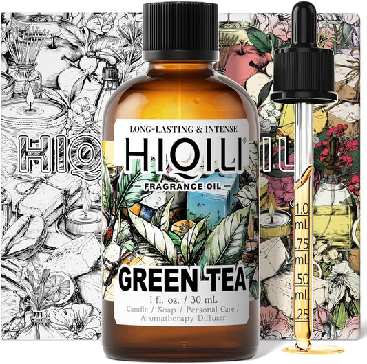 HIQILI Green Tea Fragrance Oil for Candle & Soap Making, Refreshing Scents, for Home Diffusers, Laundry Dryer Balls - 1 Fl Oz