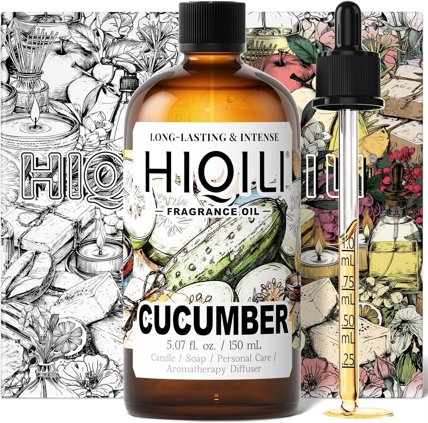 HIQILI Cucumber Fragrance Oil for Diffuser Use, Fresh Scents for DIY Soap, Body Spray, Candle Supplies for Candle Making - 5.07 Fl Oz