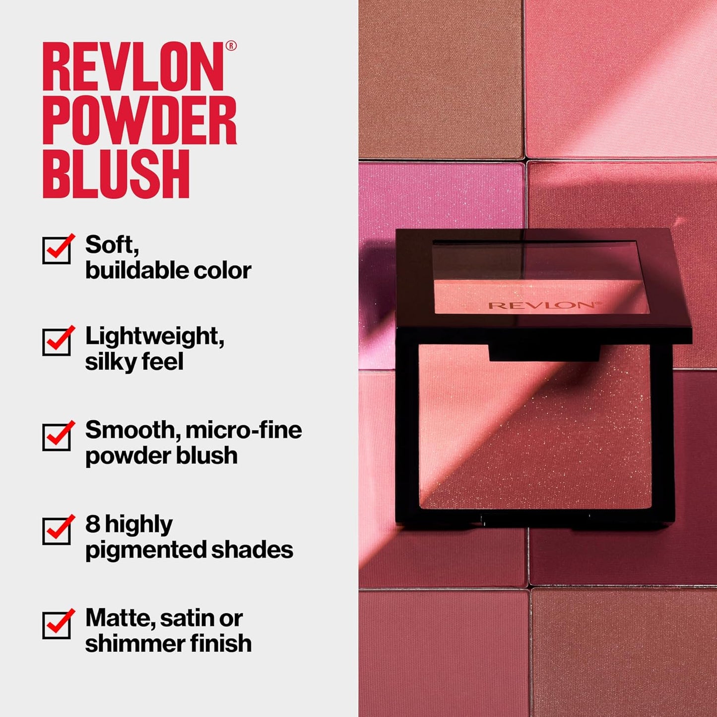 Revlon Blush, Powder Blush Face Makeup, High Impact Buildable Color, Lightweight & Smooth Finish, 014 Tickled Pink, 0.17 oz