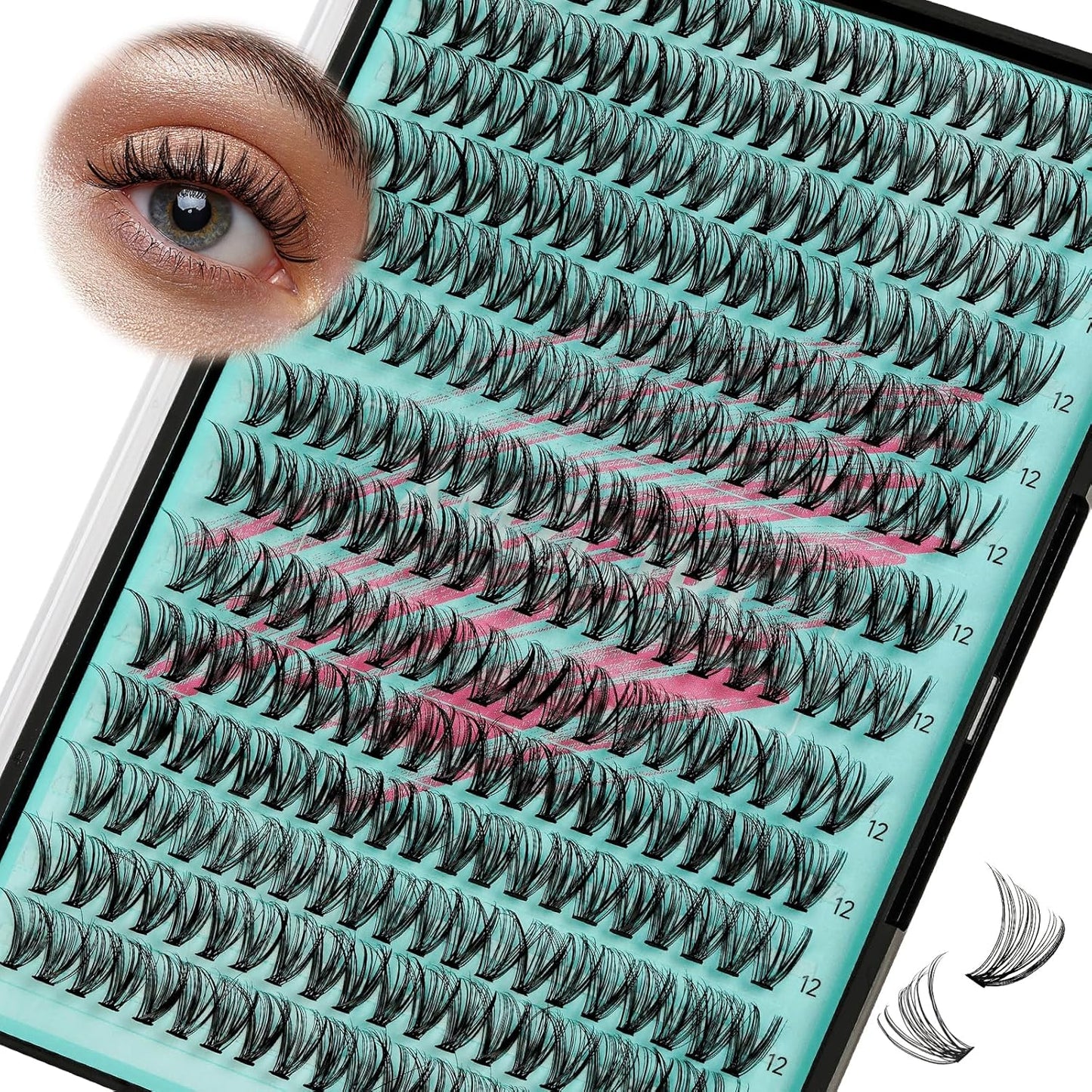 Lash Clusters Wispy 280PCS Eyelash Extension 30D Cluster Lashes Individual Lashes DIY Lash Extension Natural Look Cluster Eyelash Extensions Soft False Eyelashes at Home for Beginners(12mm)