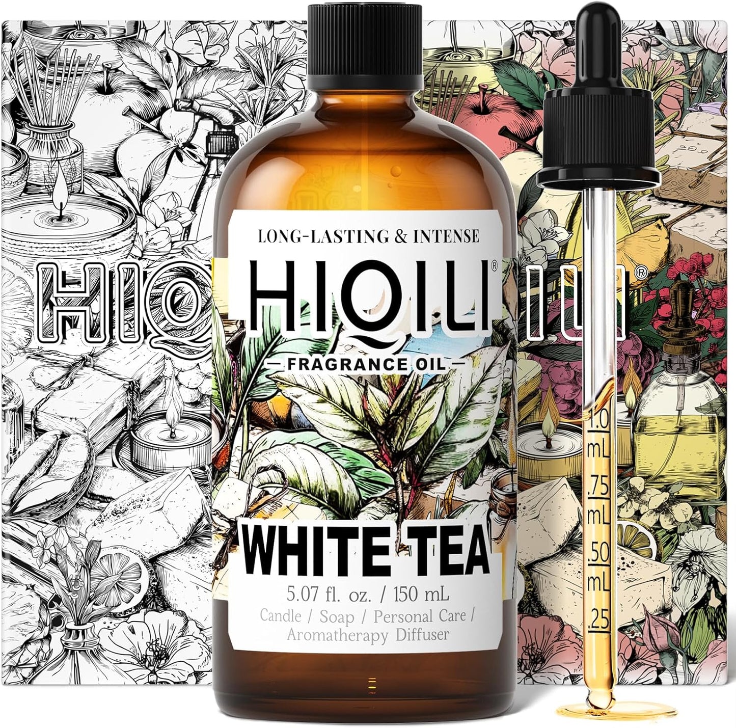 HIQILI White Tea Fragrance Oil for Essential Oil Diffuser, DIY Candle & Soap Making, Blend to Perfume & Air Freshener Spray - 5.07 Fl Oz