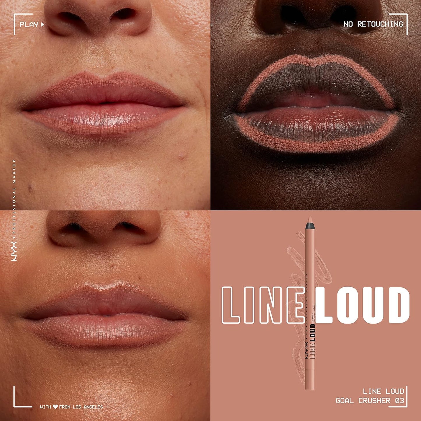 NYX PROFESSIONAL MAKEUP Line Loud Lip Liner, Longwear and Pigmented Lip Pencil with Jojoba Oil & Vitamin E - Goal Crusher (Midtone Beige)