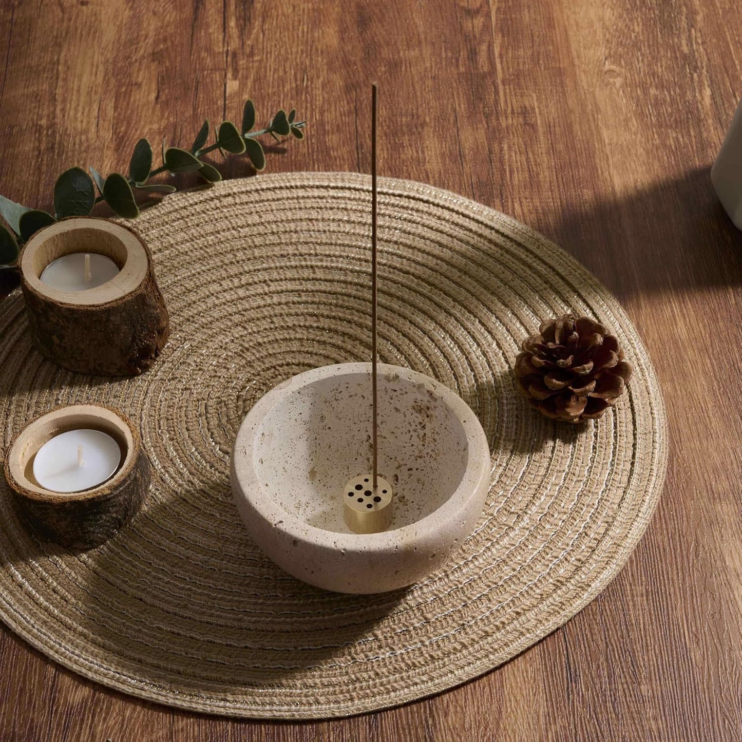 Incense Holder for Sticks and Cones - Handcrafted Limestone Incense Burner and Ash Catcher, Modern Stone Holder for Aromatherapy, Meditation, and Japanese Incense