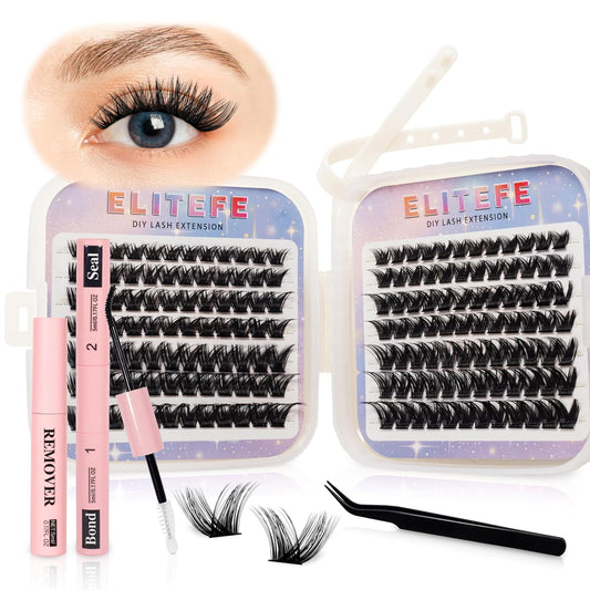 Lash Extension Kit DIY Lash Clusters Kit Eyelash Extensions Individual Lashes Extensions with (BondSeal,Tweezers,Remover,168PcsDesert Rose,8-16)