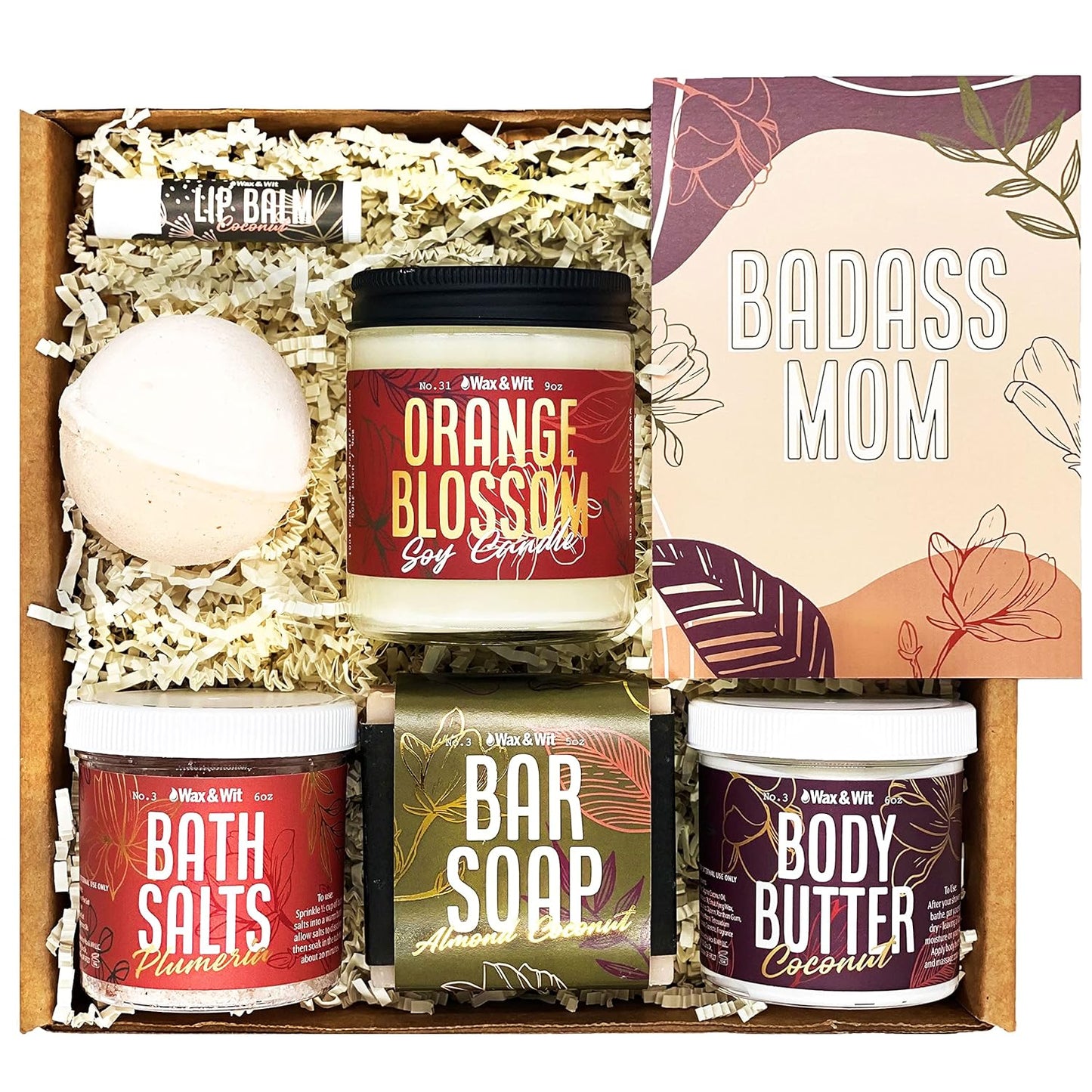 WAX & WIT Gifts for Mom, Luxury Spa Set for Mom: Heartfelt Mother's Day & Birthday Pampering Kit | Handcrafted 7-Piece Relaxation Set from Daughter, Son - Mom Birthday Gifts, Mothers Day Gifts