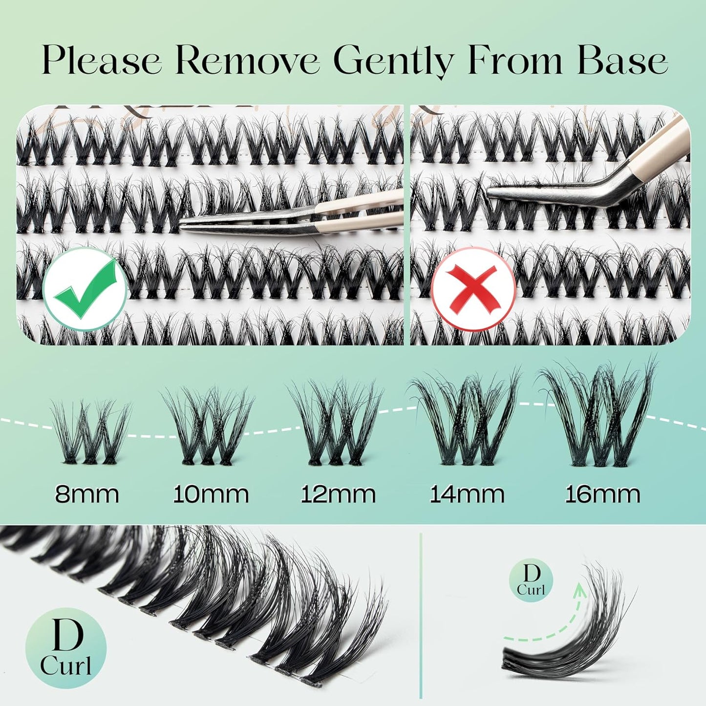 Lash Clusters 0.05mm Individual Lashes, 3D Wispy Lashes Clusters, 0.1mm Super Thin Band Resuable Natural Lashes,C Curl Faux Mink Lashes,108pcs Lash Extension (Green Cozy-C-0.05-8-16mix)
