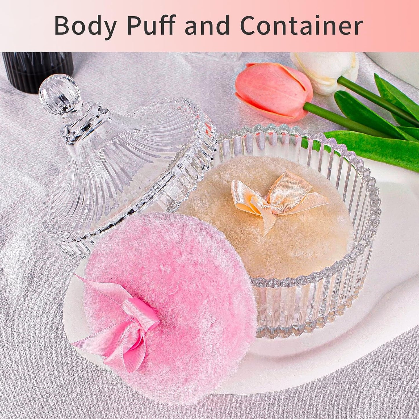 Large Body Powder Puffs and Containers, Crystal Clear Powder Container with Soft Power Puffs, Reusable Dusting Powder Case with Washable Velvet Face Body Glitter Puffs Wet and Dry Makeup